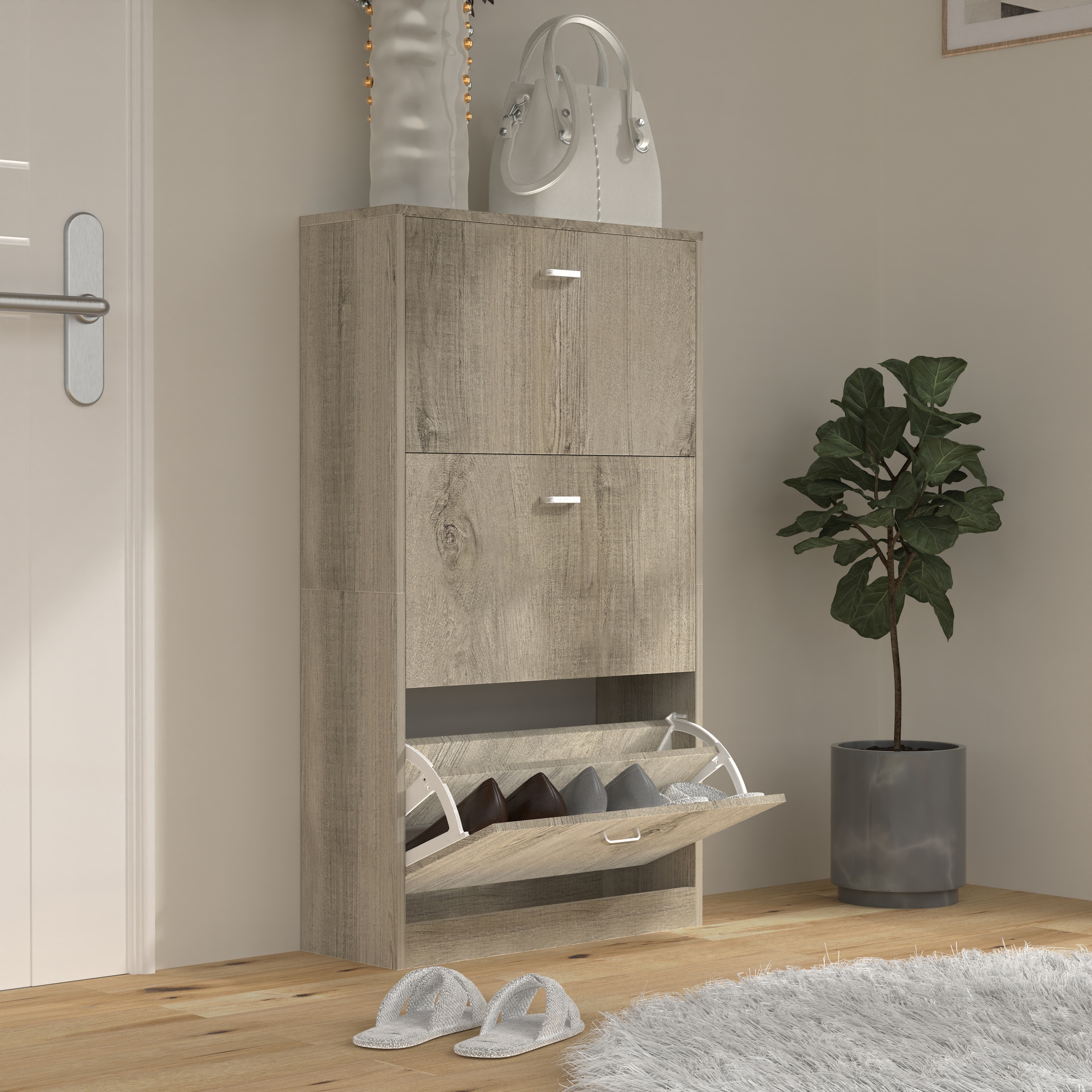 VCM Schuhschrank »VCM Holz Schuhschrank | Maße: H. 105 x B. 59 x T. 22 cm | 3 Klappen - Sipos L«, (1 St.)