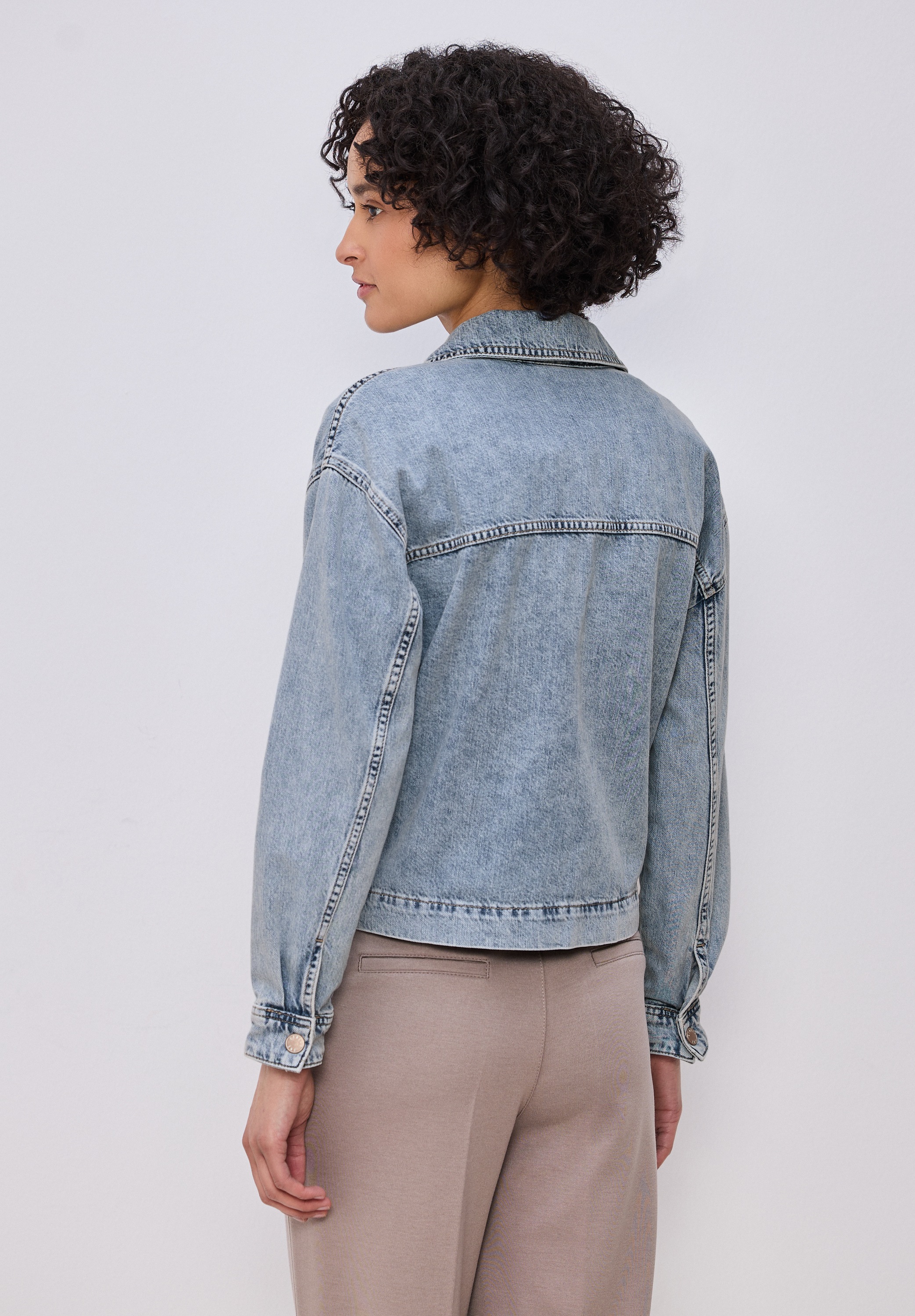 Jeansjacke STREET ONE, Damen, Gr. 46, light blau random washed, Jeans, 100% Baumwolle, unifarben, normal normal, V-Ausschnitt, Bündchen, Jacken Jeansjacke, in Denim-Optik 2