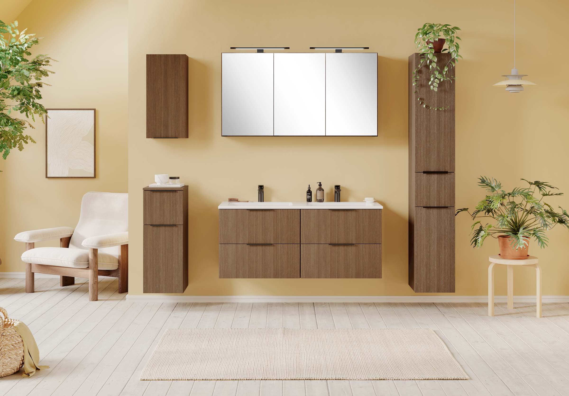 welltime Badmöbel-Set »Welltime, York Waschtisch-Set 120 cm, weißes oder schwarzes Becken«
