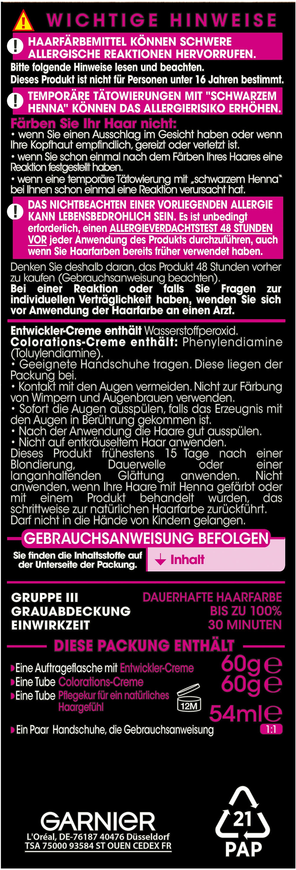 GARNIER Coloration »Garnier Olia Glow«, (Packung, 3 tlg.), mit pflegender Formel