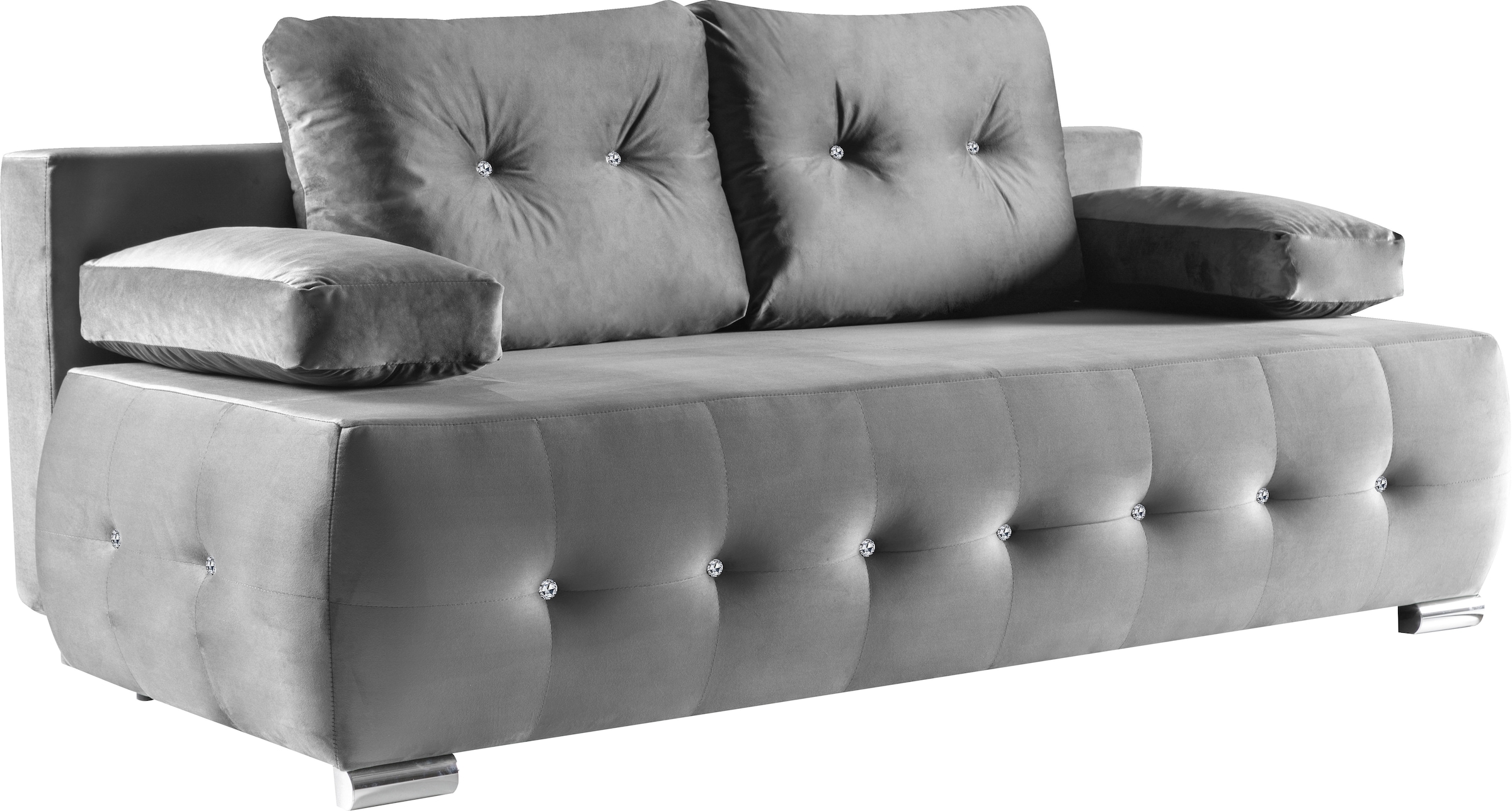 WERK2 Schlafsofa »Monaco Design Bettsofa, pflegeleichter Samtoptik Bezug, Breite 205cm« 2-Sitzer Schlafcouch mit Bettkasten & funkelnden Ziersteinchen
