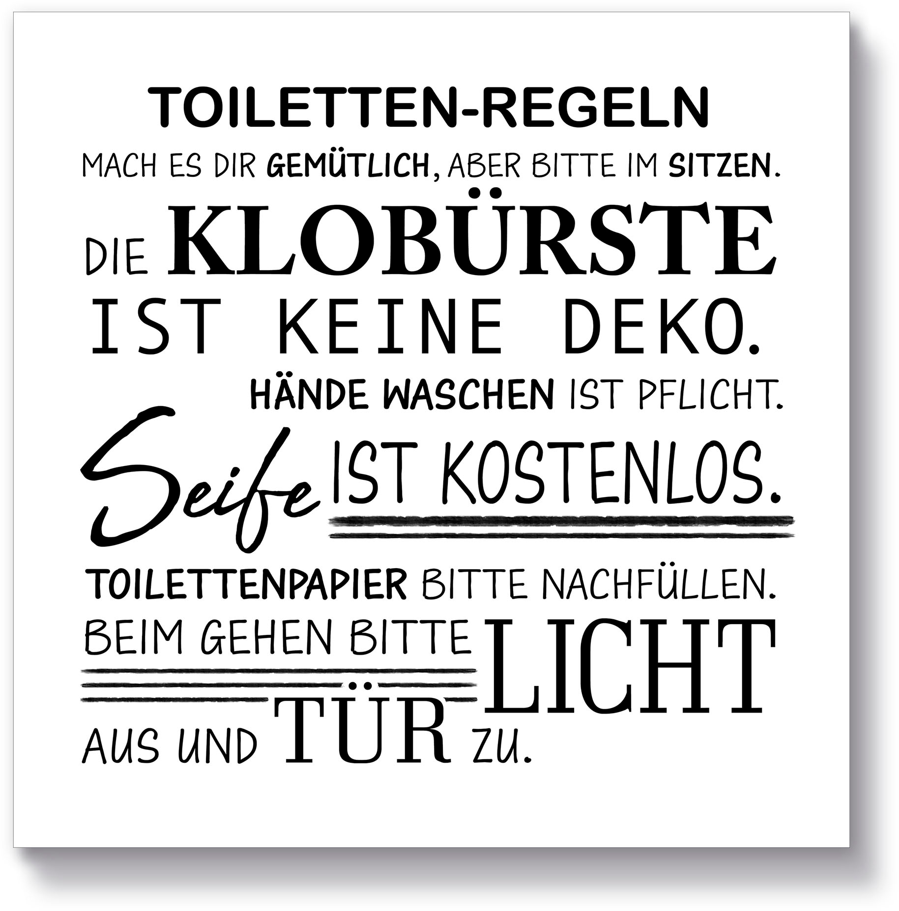 Artland Holzbild "Toilettenregeln", Sprüche & Texte, (1 St.)