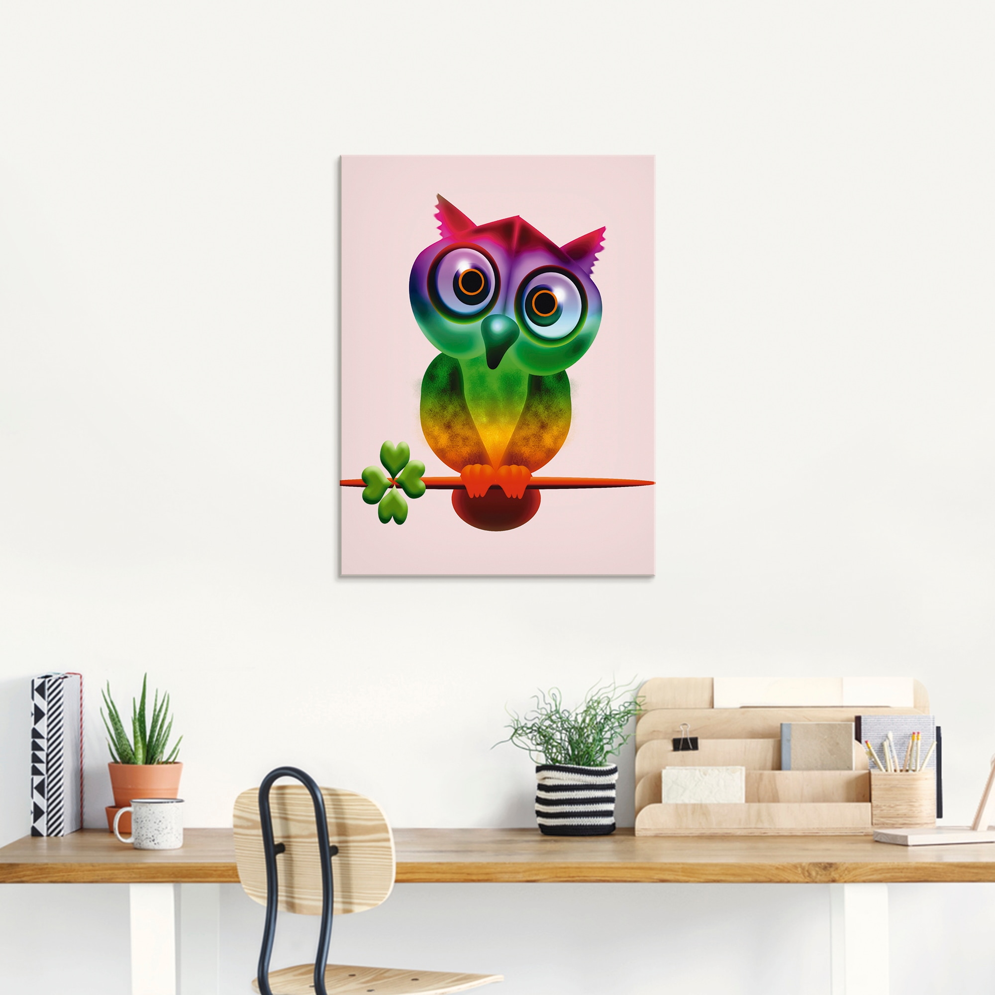 Artland Glasbild »Bunte Eule«, Vögel, (1 St.), in verschiedenen Größen