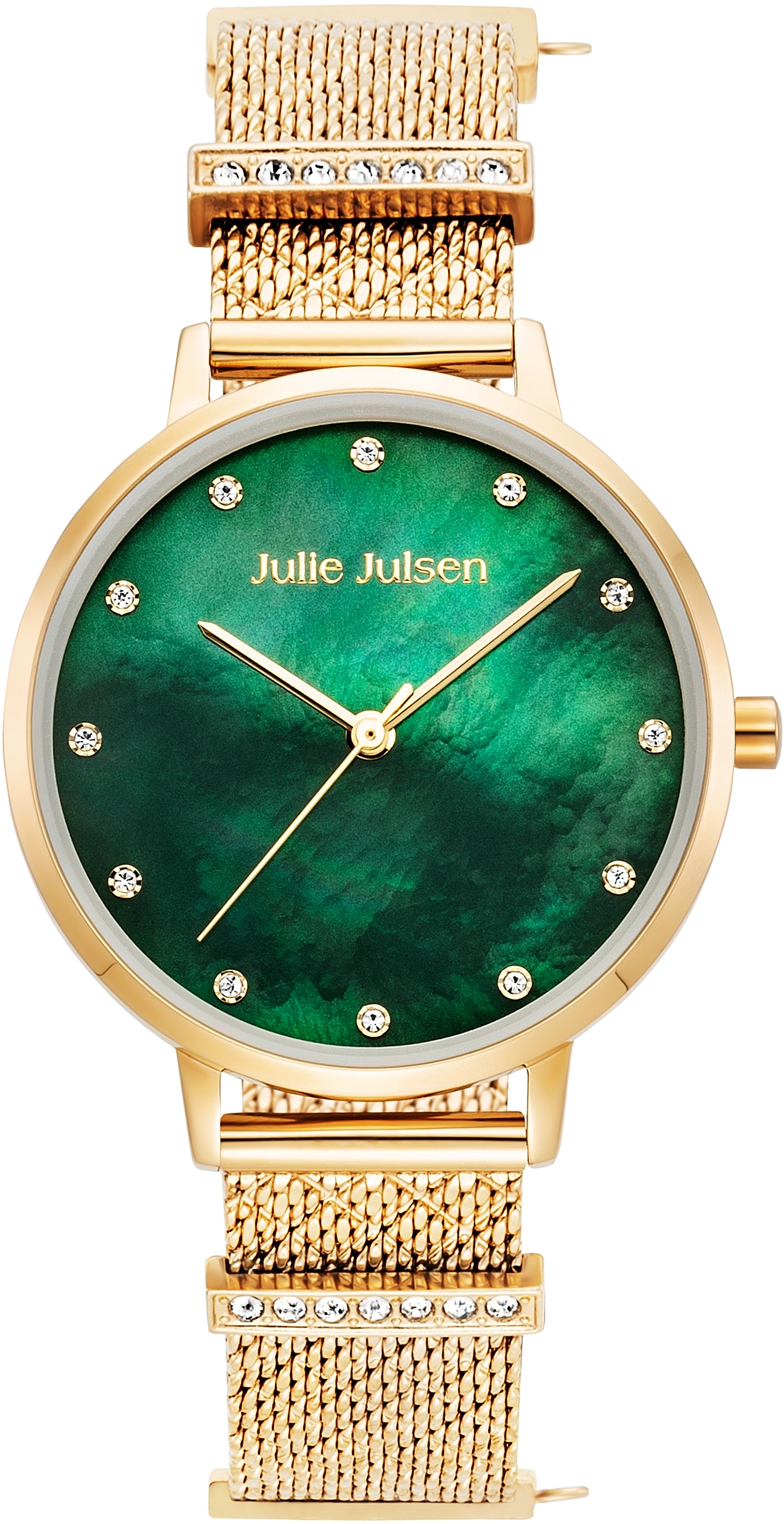 Julie Julsen Quarzuhr »CHARMING PEARL GOLD SMARAGD, JJW1231YGME-34«, Armbanduhr, Damenuhr, Charminguhr, Zirkonia, PVD-beschichtet