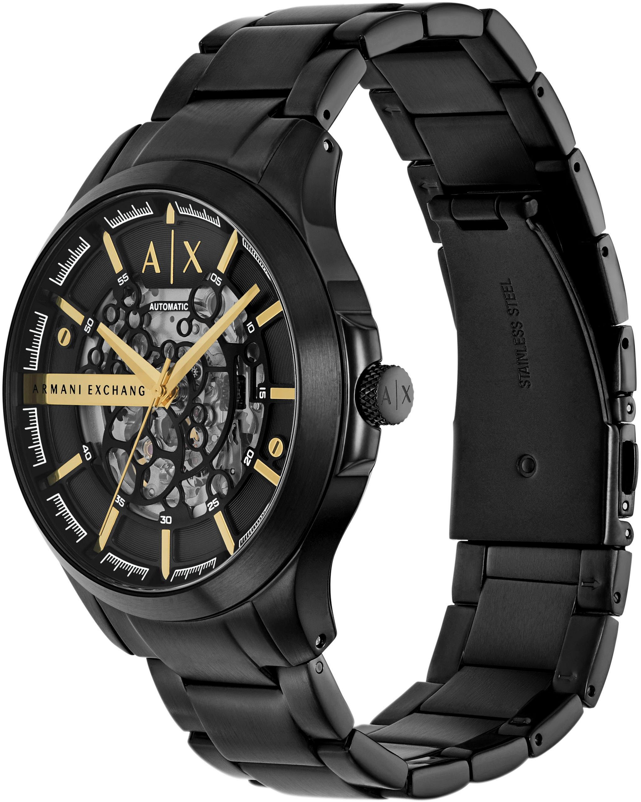 ARMANI EXCHANGE Automatikuhr, Armbanduhr,Herrenuhr,Edelstahl,mechanisch,skelettiertes Zifferblatt