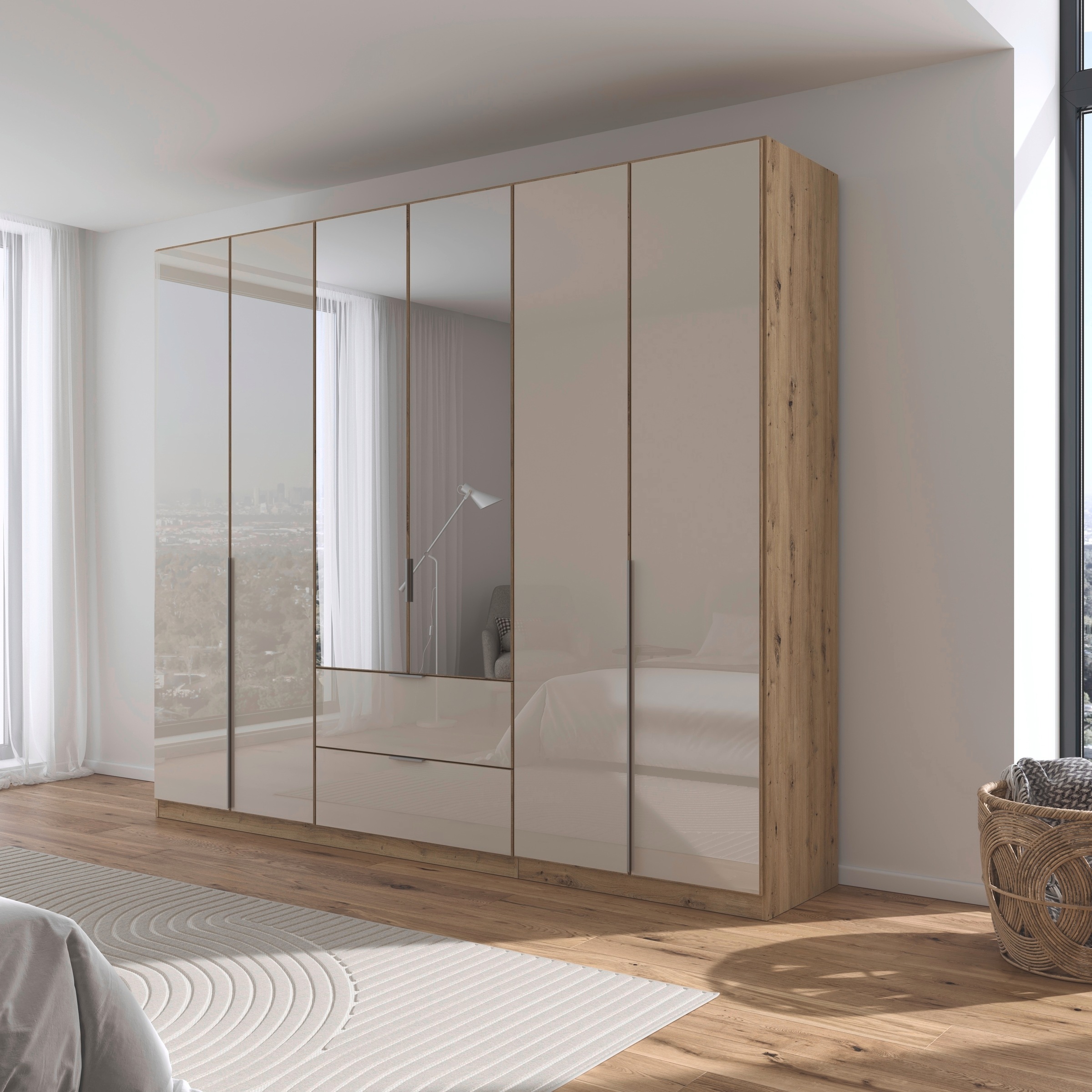 rauch Drehtürenschrank »Kleiderschrank Kleiderschränke Schrank Garderobe AGORDO mit Glasfront«, mit Außenschubkästen, in 6 Breiten und 2 Höhen MADE IN GERMANY