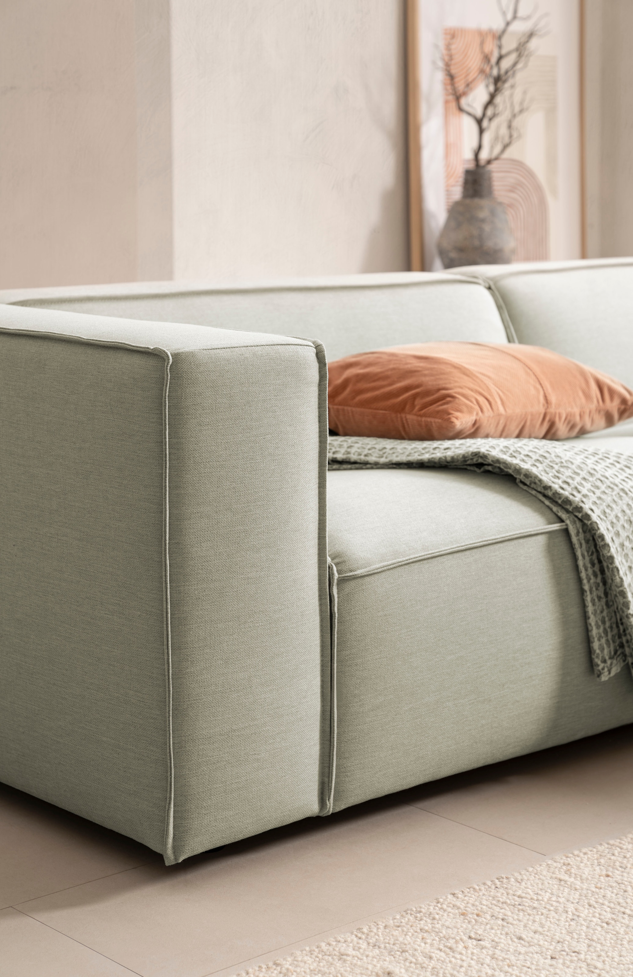 LeGer Home by Lena Gercke Ecksofa »PIARA mit Kedernaht in Cord oder Leinenoptik, moderne Couch in L-Form«, wahlweise Ottomane rechts/links, schwarze Füße, bequemer Sitzkomfort