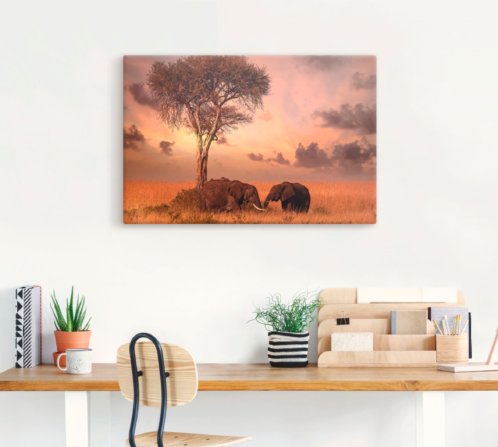Artland Leinwandbild "Elefanten zum Abendessen" Wildtiere 1 Stk. tlg. auf H günstig online kaufen
