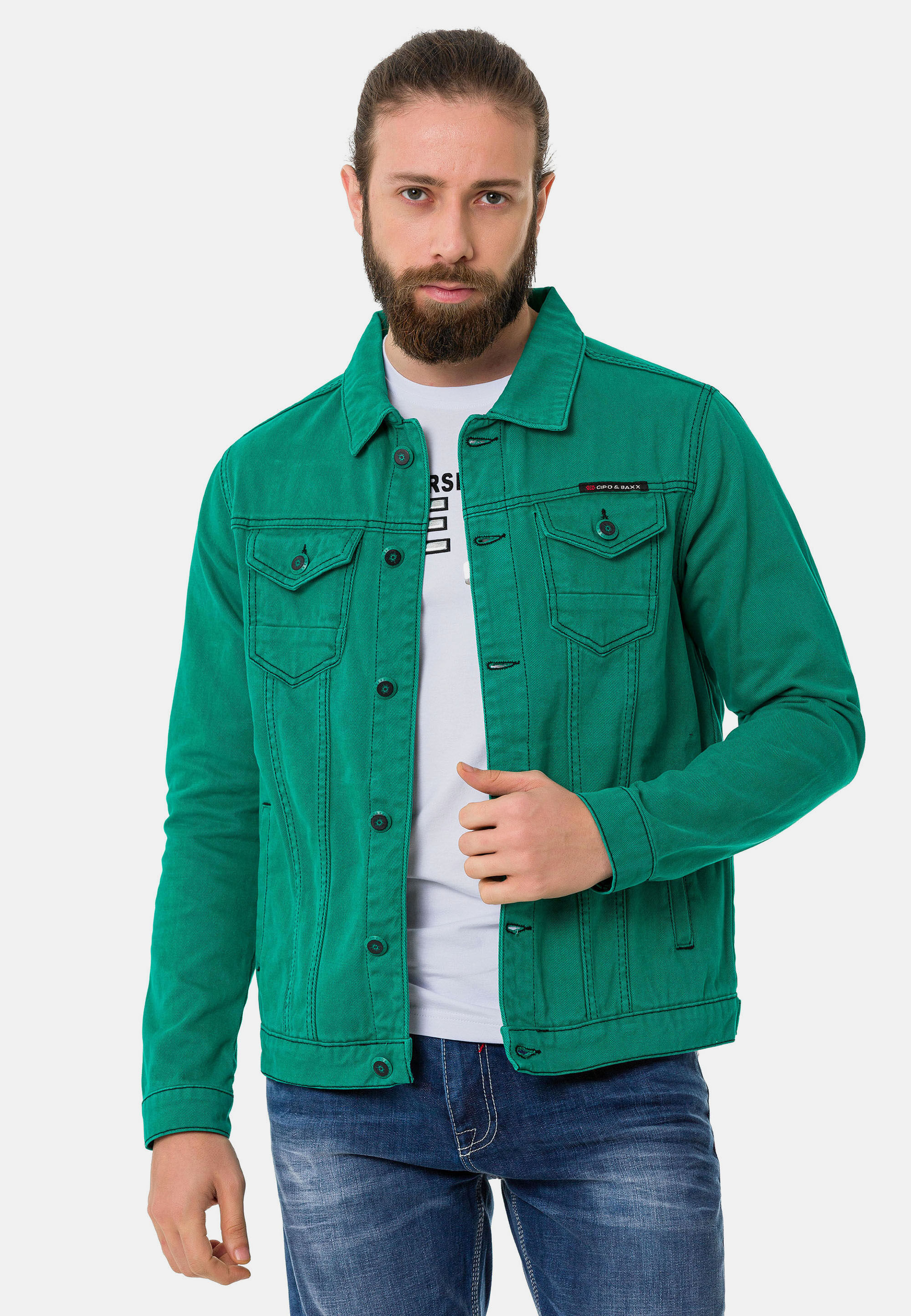 Cipo & Baxx Jeansjacke "CJ289" ohne Kapuze mit Knopfleiste