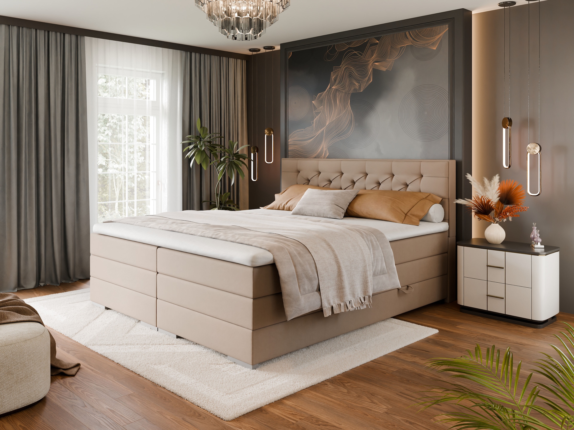 FORTE Boxspringbett "Lanciano" 7-Zonen-Taschenfederkernmatratze mit zwei Härtegraden (H2/H3), erhältlich in den Breiten 140cm, 160cm & 180cm
