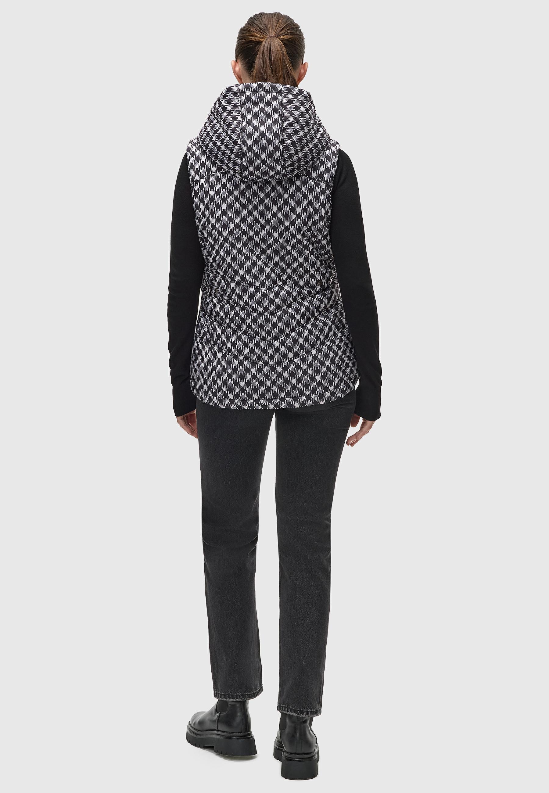 Ragwear Steppweste »Hesty Print«, Weste mit abnehmbarer Kapuze und Hahnentritt Muster
