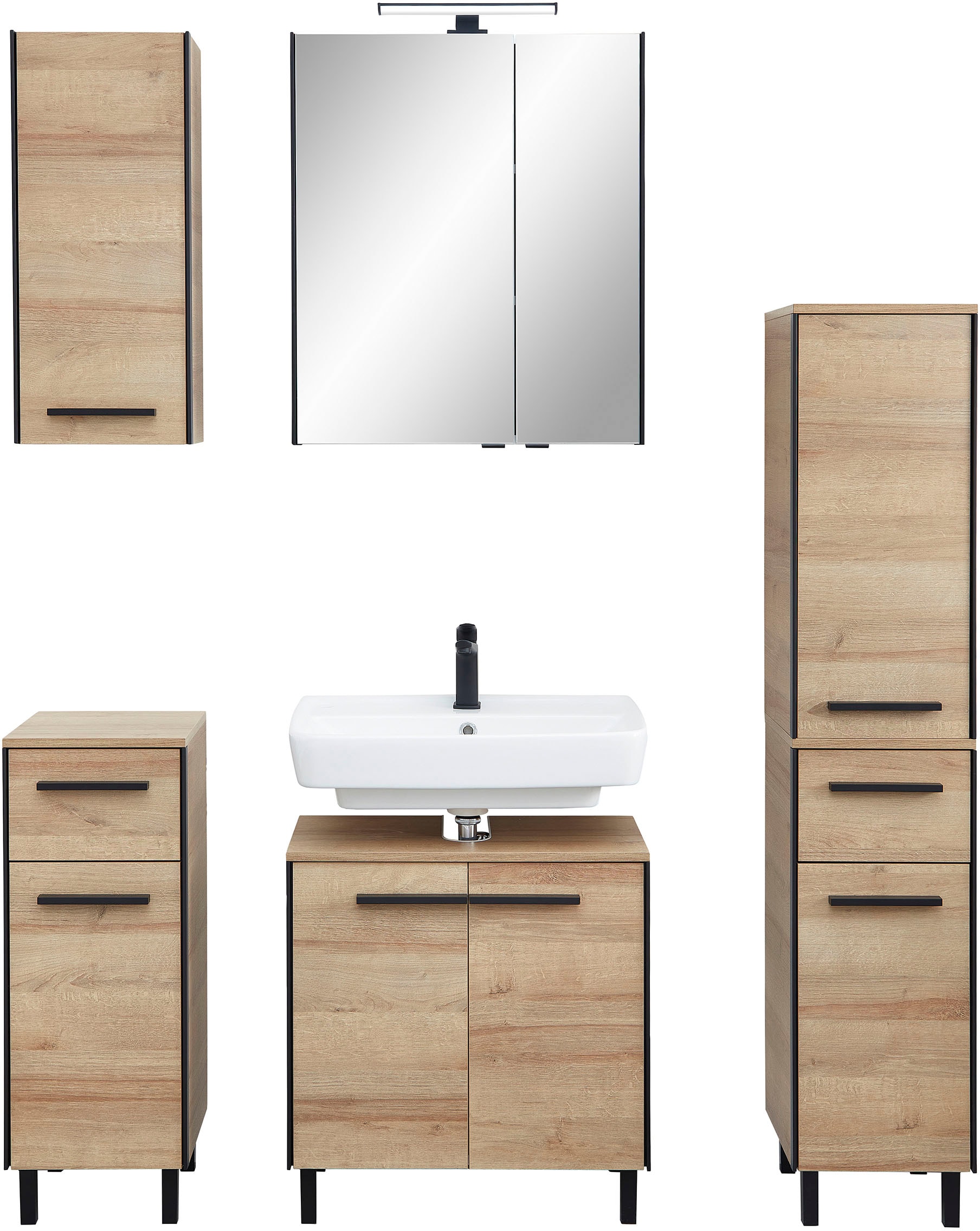 Saphir 1100000002199 "Quickset 395 5-teilig, Waschbeckenunterschrank mit LED-Spiegelschrank" 5 Stk. tlg.