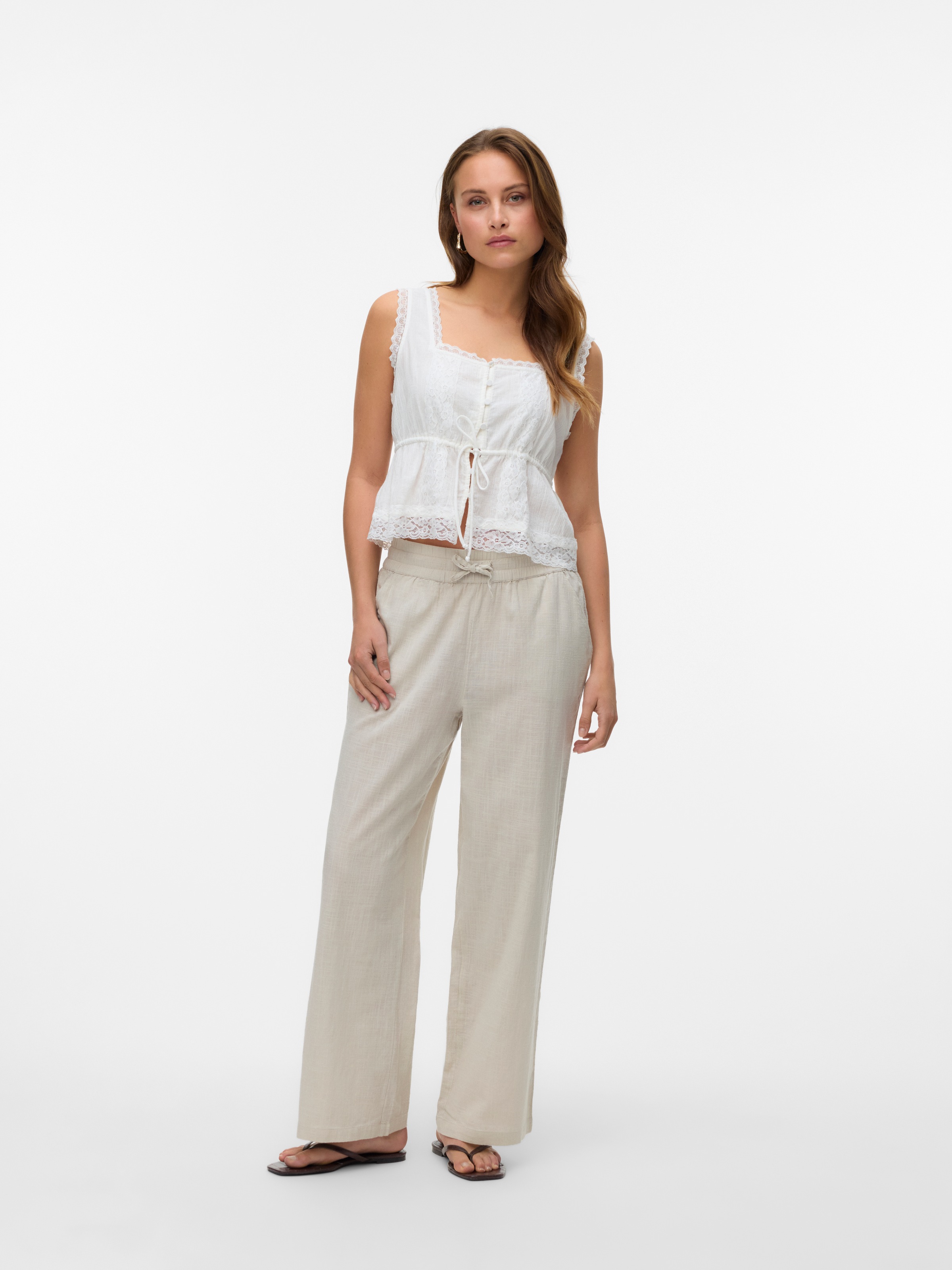 Vero Moda Schlupfhose »VMCAIA MW WIDE PANT WVN NOOS«, mit Leinen