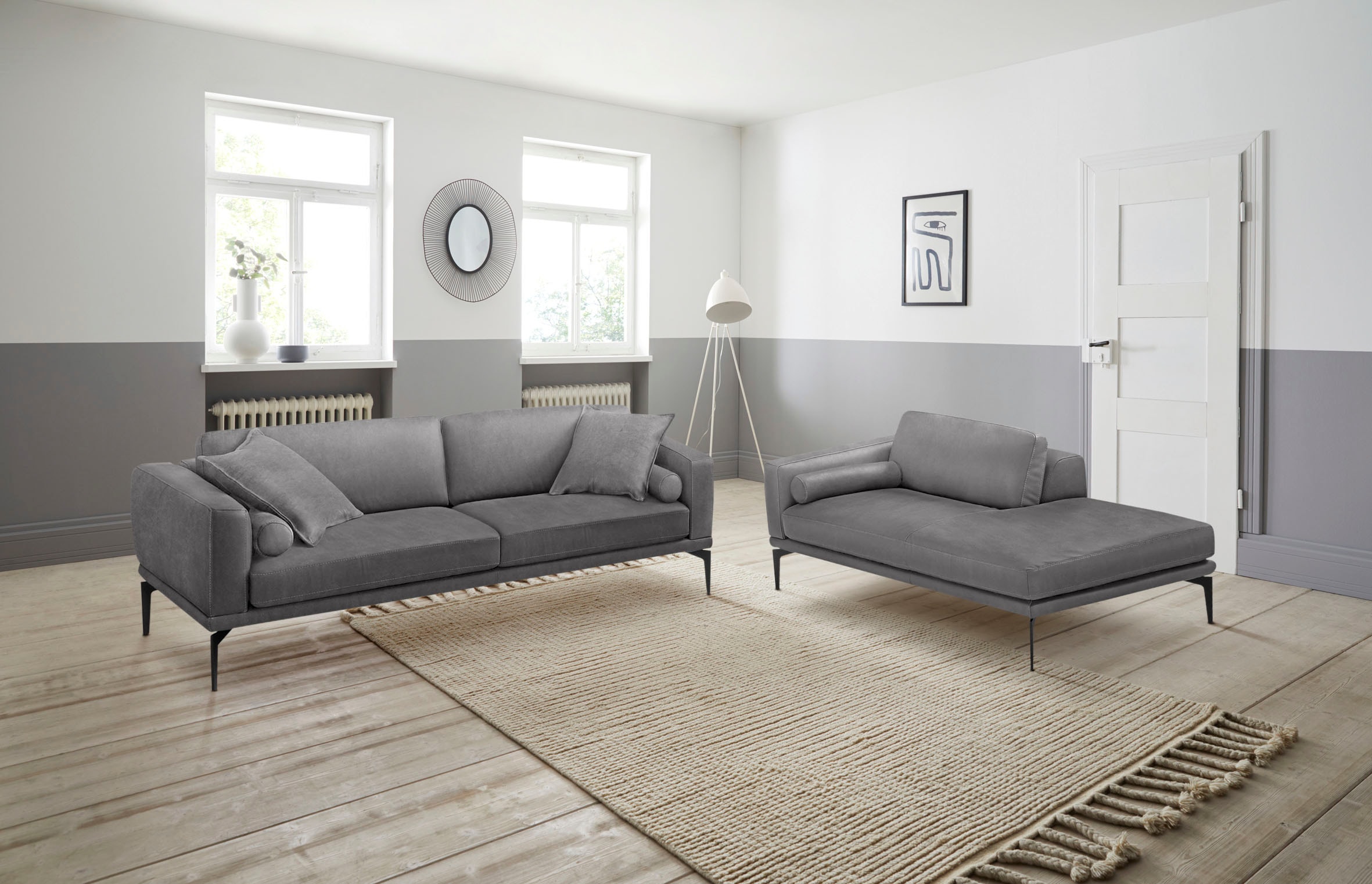 Egoitaliano Polstergarnitur "Masu, Design trifft sensationellen Sitzkomfort" Set besteht aus 2,5-Sitzer, freistehende Ottomane und 3 Rollkissen