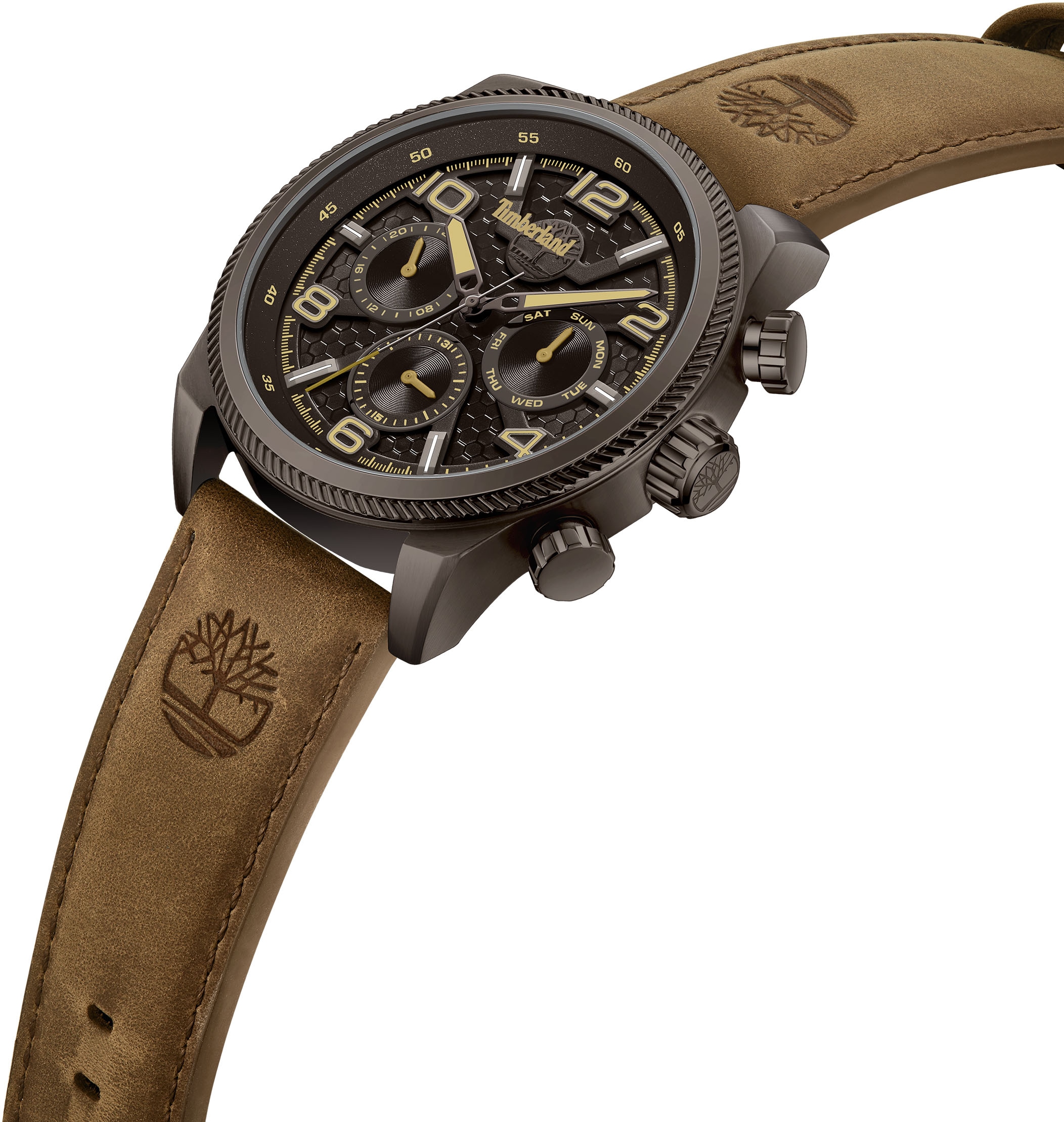 Timberland Chronograph »HENNIKER II«, Quarzuhr, Armbanduhr, Herrenuhr, Lederarmband, Stoppfunktion, Datum