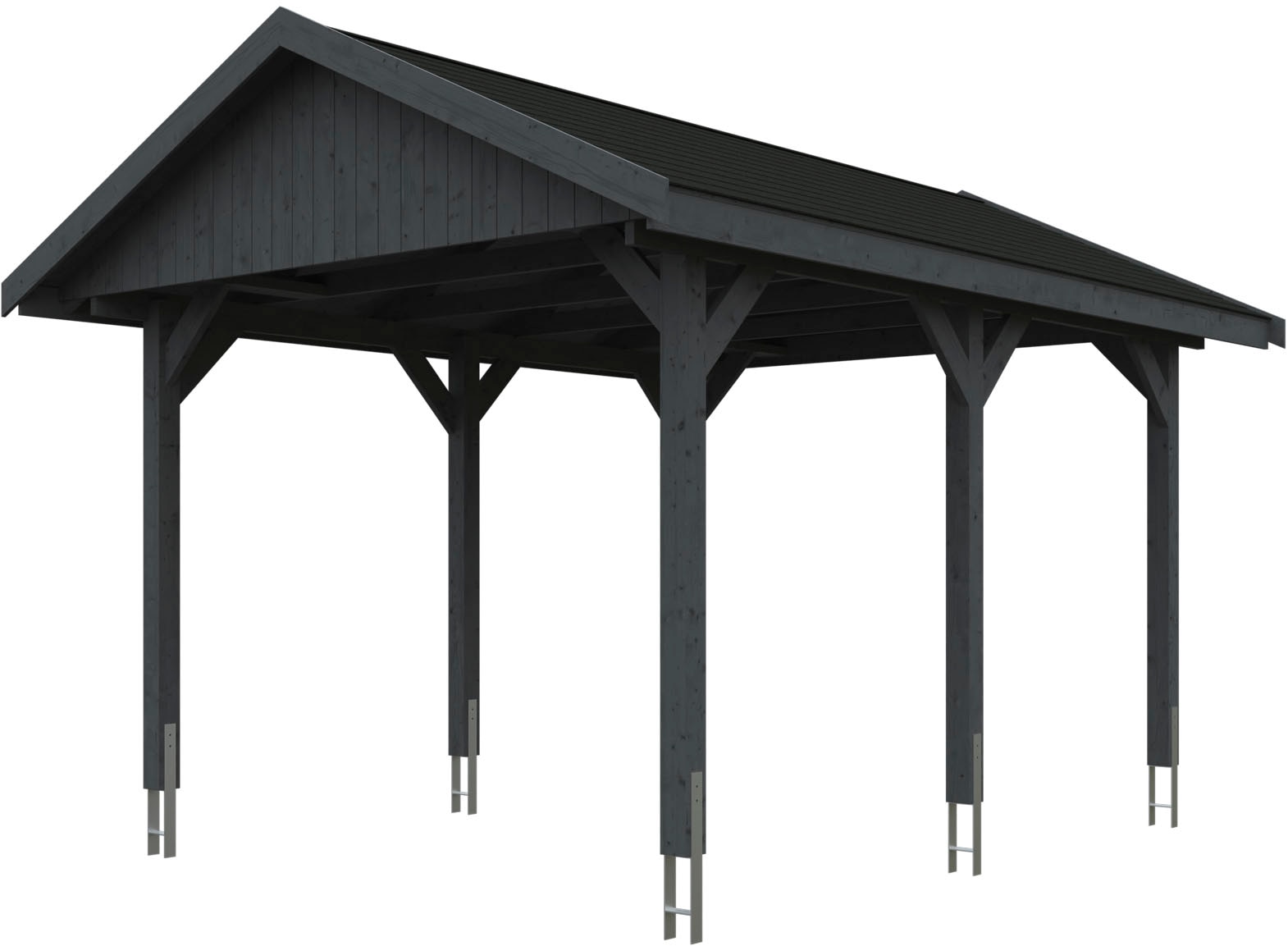 Skanholz Einzelcarport "Wallgau", Nadelholz, 291 cm, Schiefergrau, mit schwarzen Dachschindeln