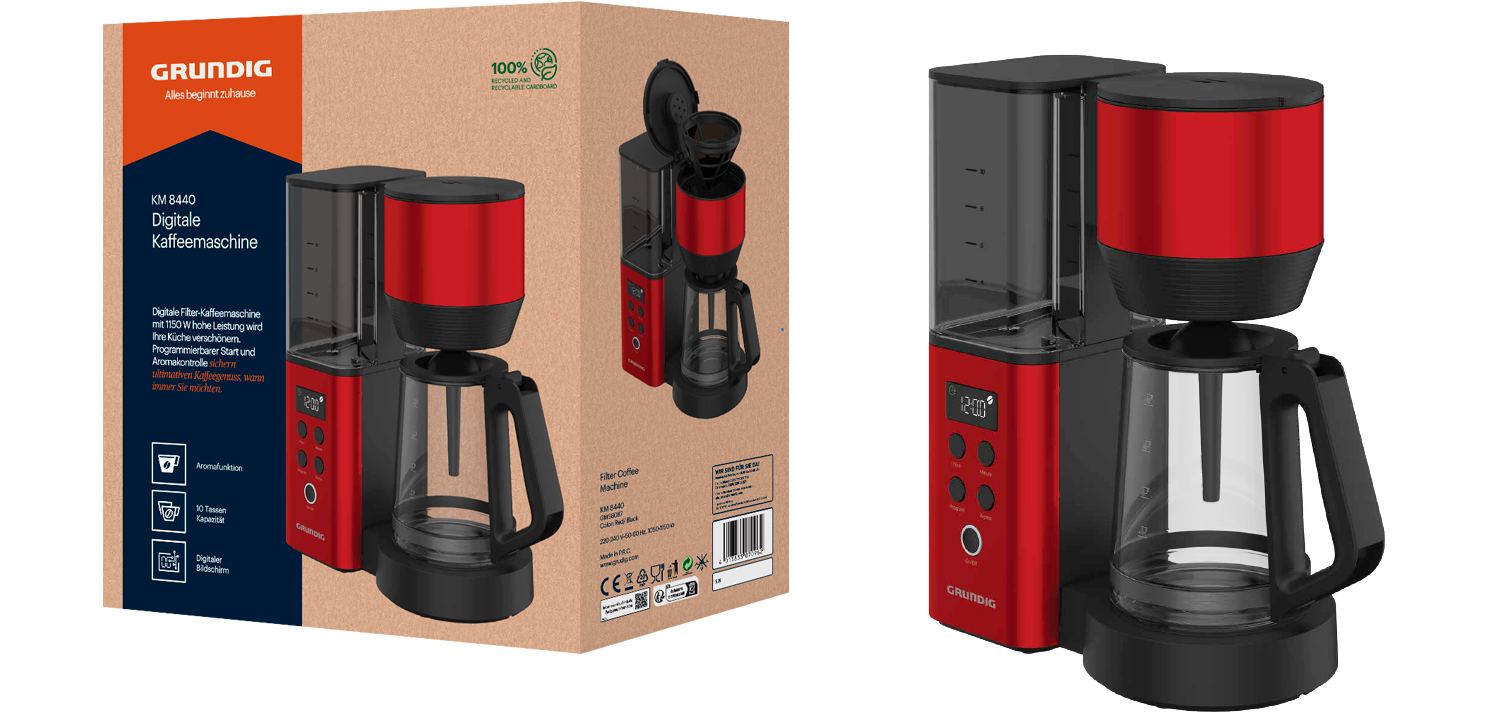 Grundig Filterkaffeemaschine »KM 8440«, 1,25 l Kaffeekanne, Permanentfilter, Digital