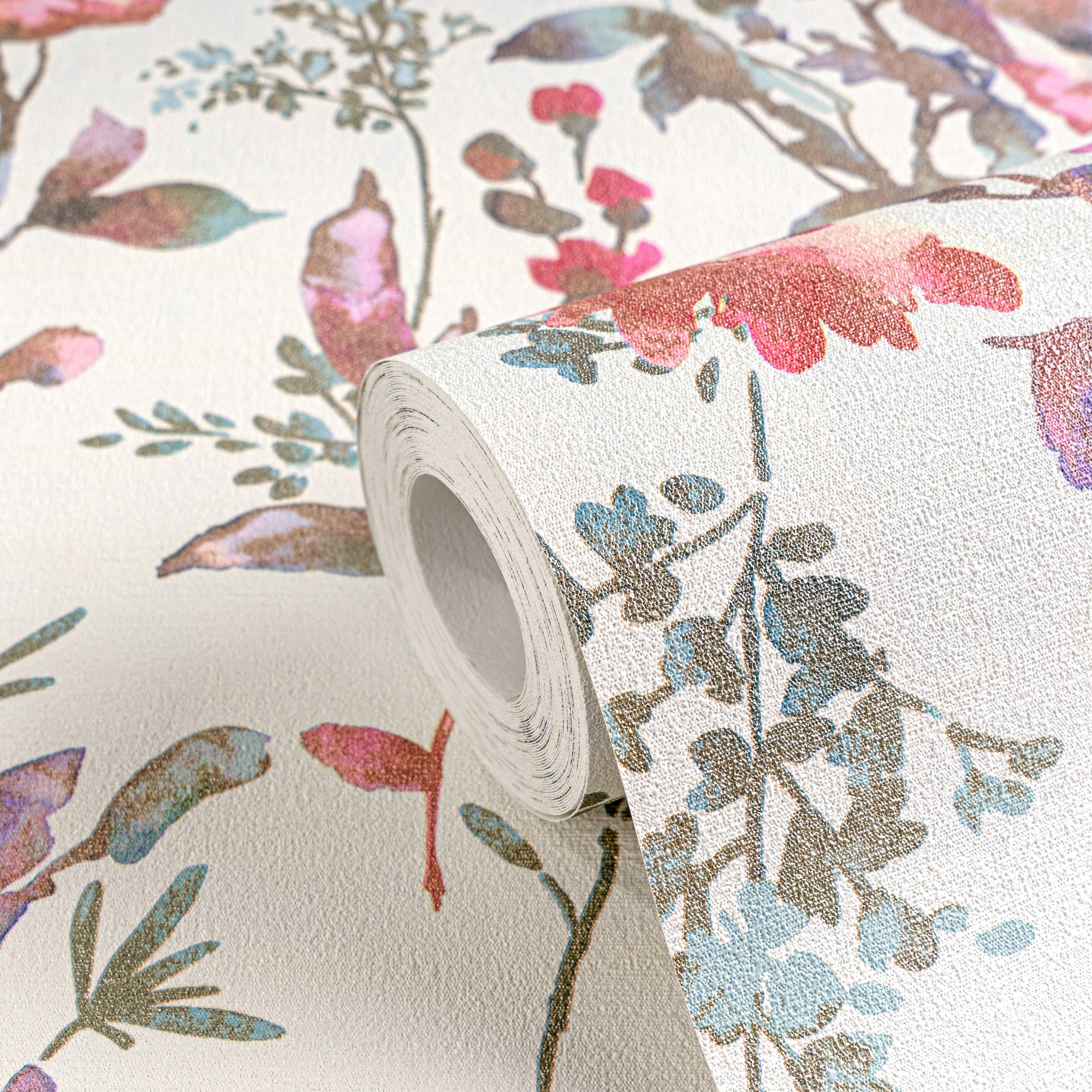 CosmoLiving by Cosmopolitan Vliestapete »Petal Poetry – Aquarell-Blumentapete« matt strukturiert Zarte Aquarellblüten für stilvolle Wohnräume