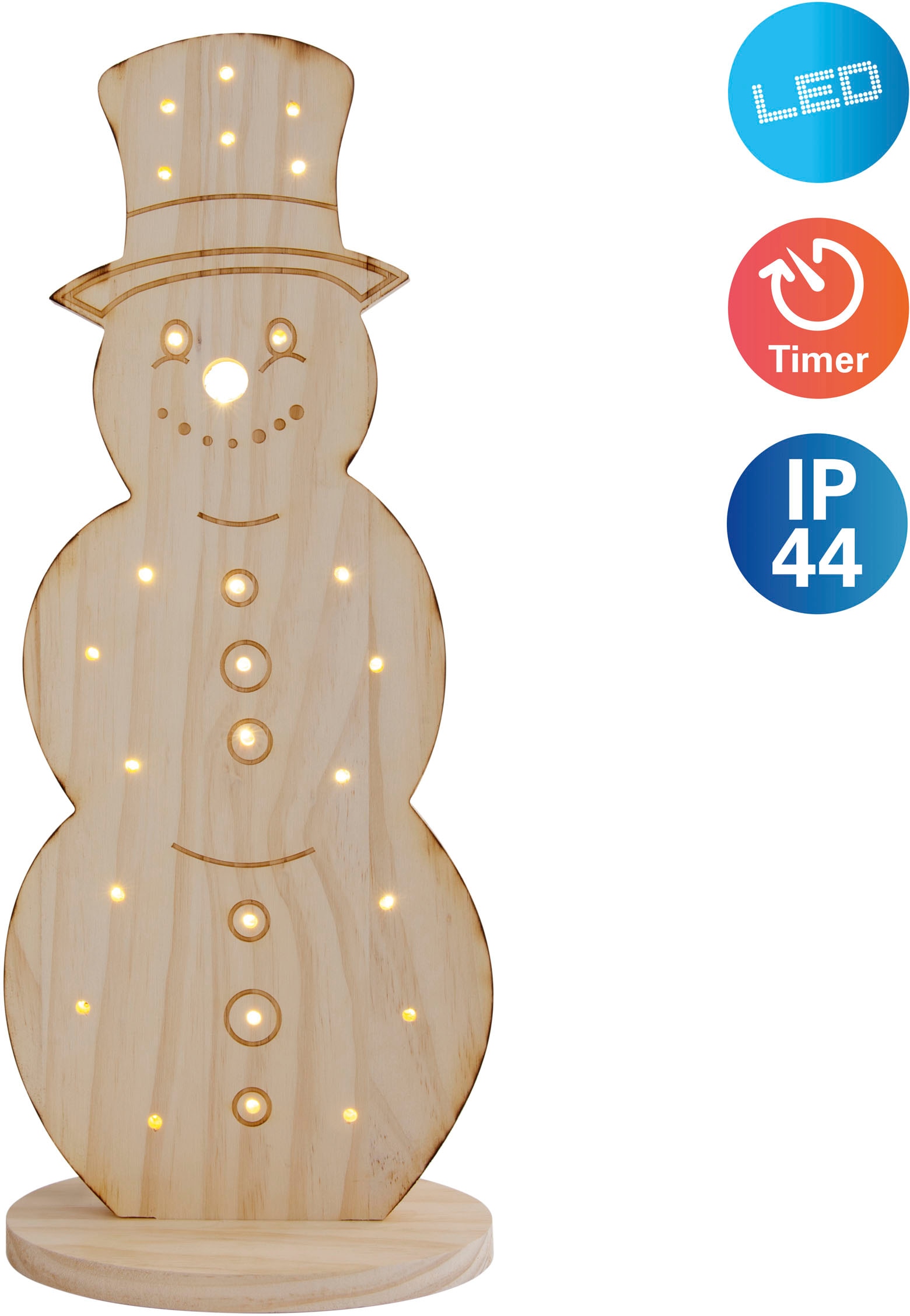 Holz«, LED Timer, cm, Holz, Höhe Weihnachtsdeko Dekoobjekt ca. bestellen 80 aus | BAUR Schneemann aus Batteriebetrieb »Snowy, näve inkl.