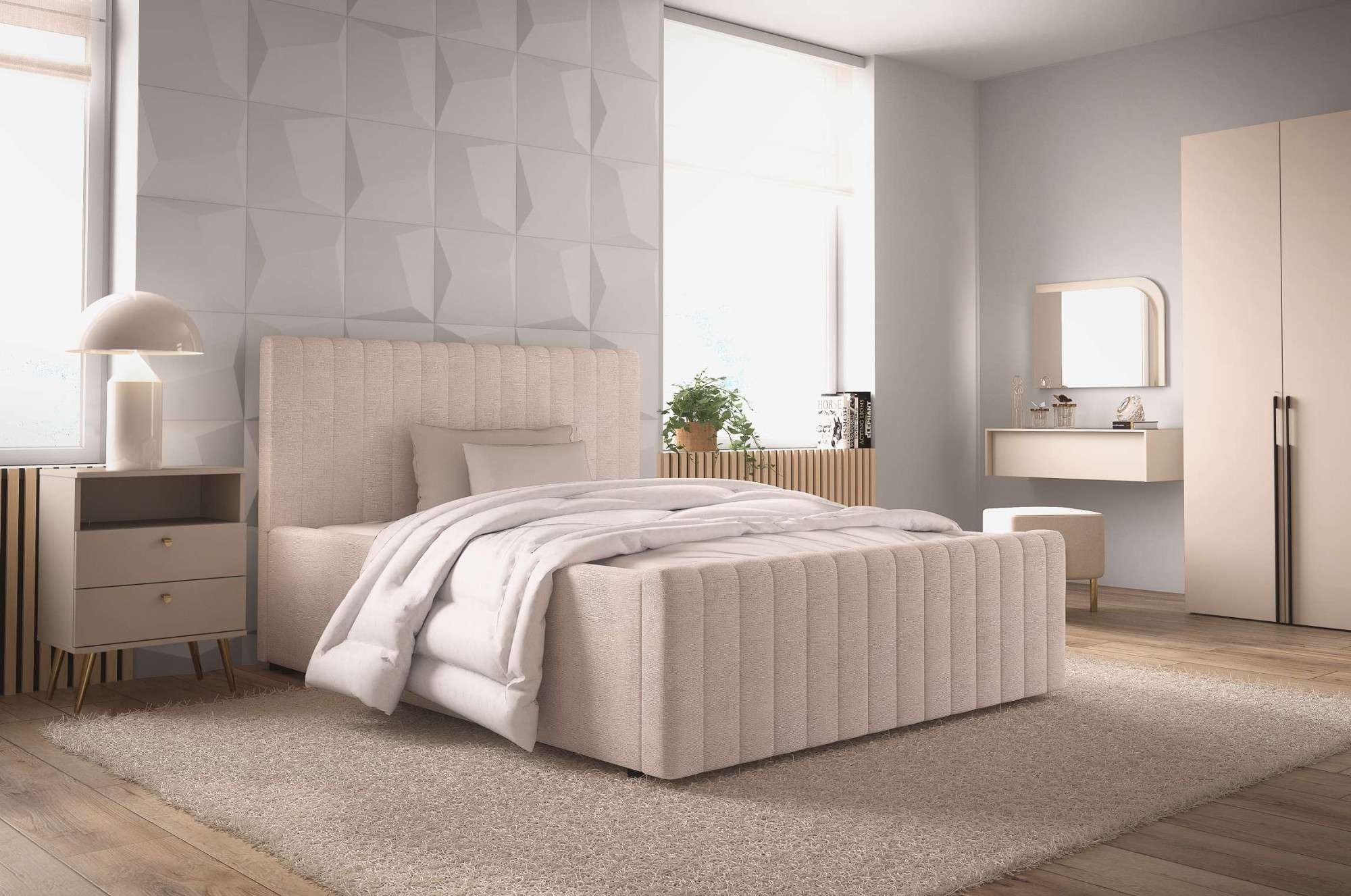 OTTO home Polsterbett "MOIVRE, vertikale Steppung in Rillenoptik, wahlweise mit Bettkasten" Stauraumbett, gepolstertes Kopfteil, ohne Matratze, modernes Design