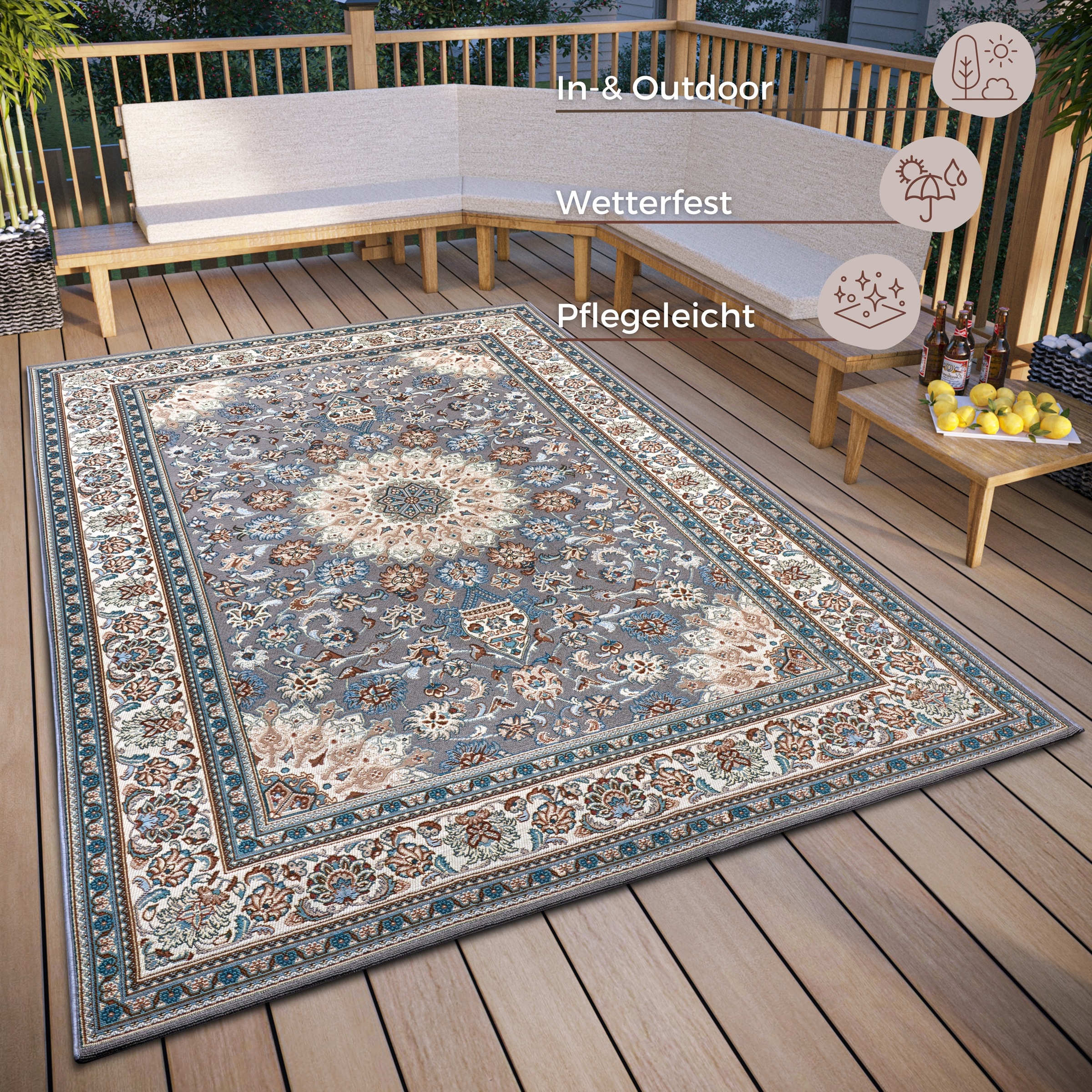 HANSE Home Teppich »Kadi«, rechteckig, 3 mm Höhe, In-& Outdoor, Teppich, Wetterfest, Balkon, Garten, Wohnzimmer, Orient