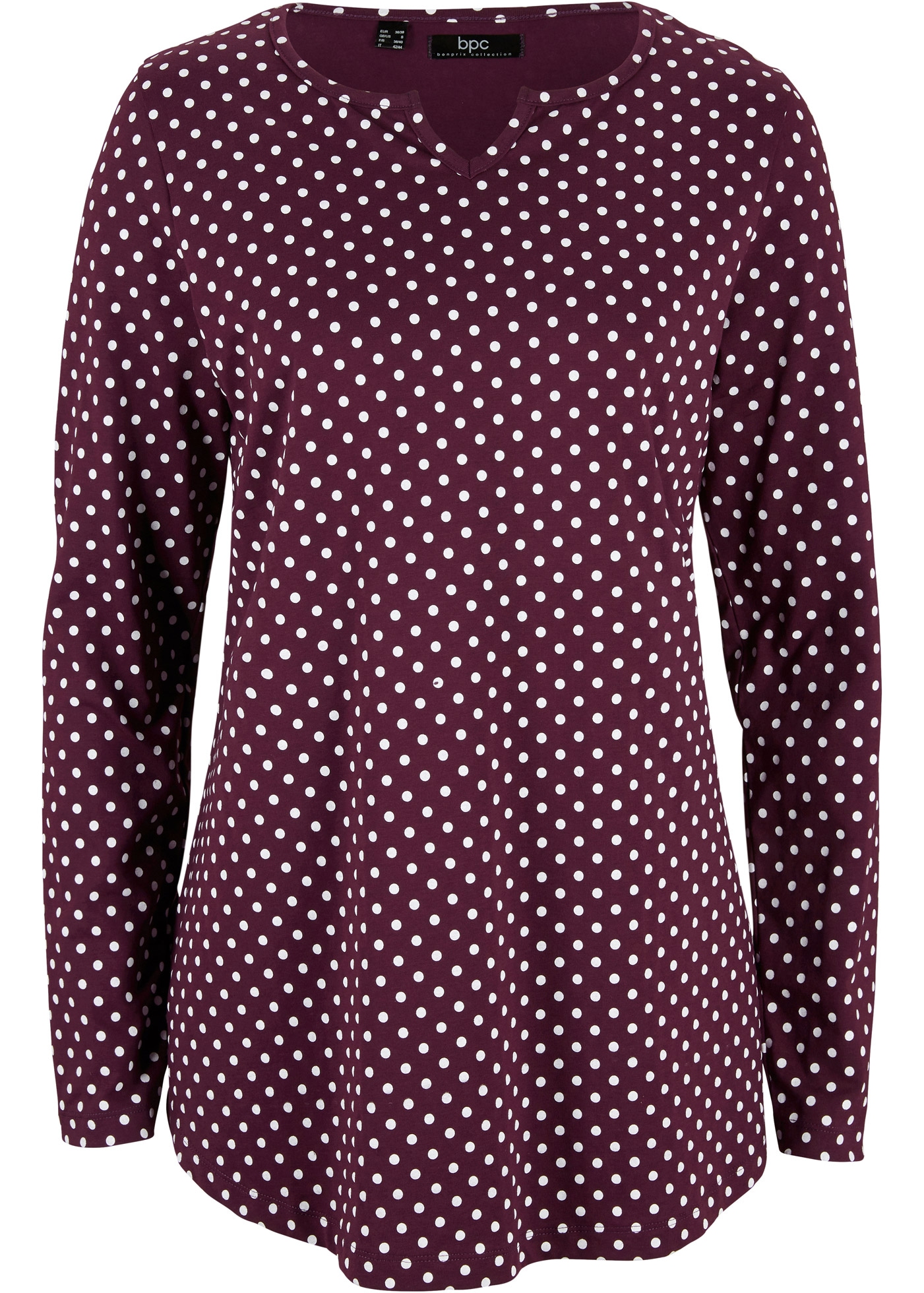 bonprix Langarmshirt »Gepunktetes Baumwoll-Langarmshirt mit Seitenschlitzen« Gepunktetes Baumwoll-Langarmshirt mit Seitenschlitzen