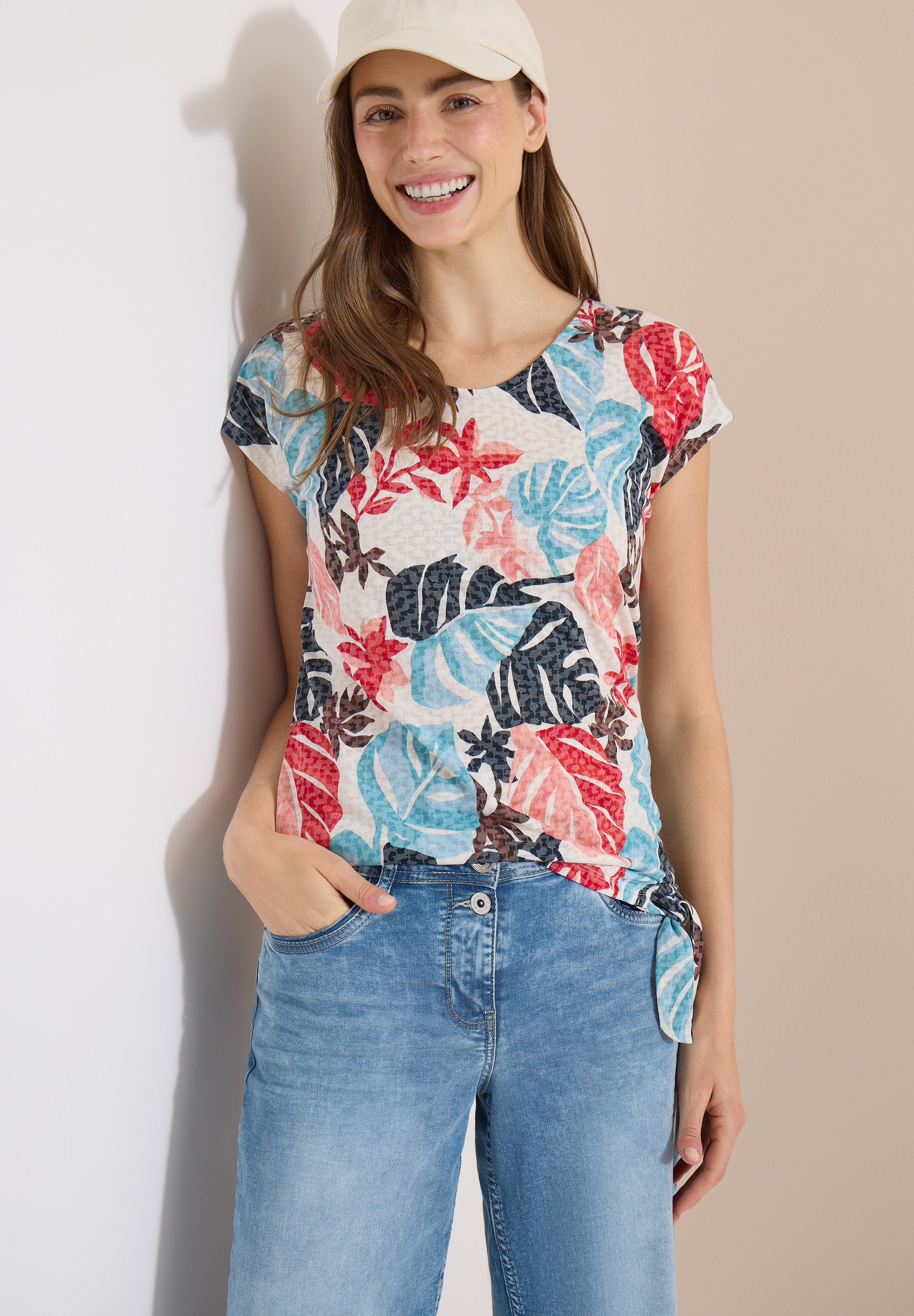 Cecil Kurzarmshirt Sommershirt in Ausbrenner-Optik/mit floralem Print