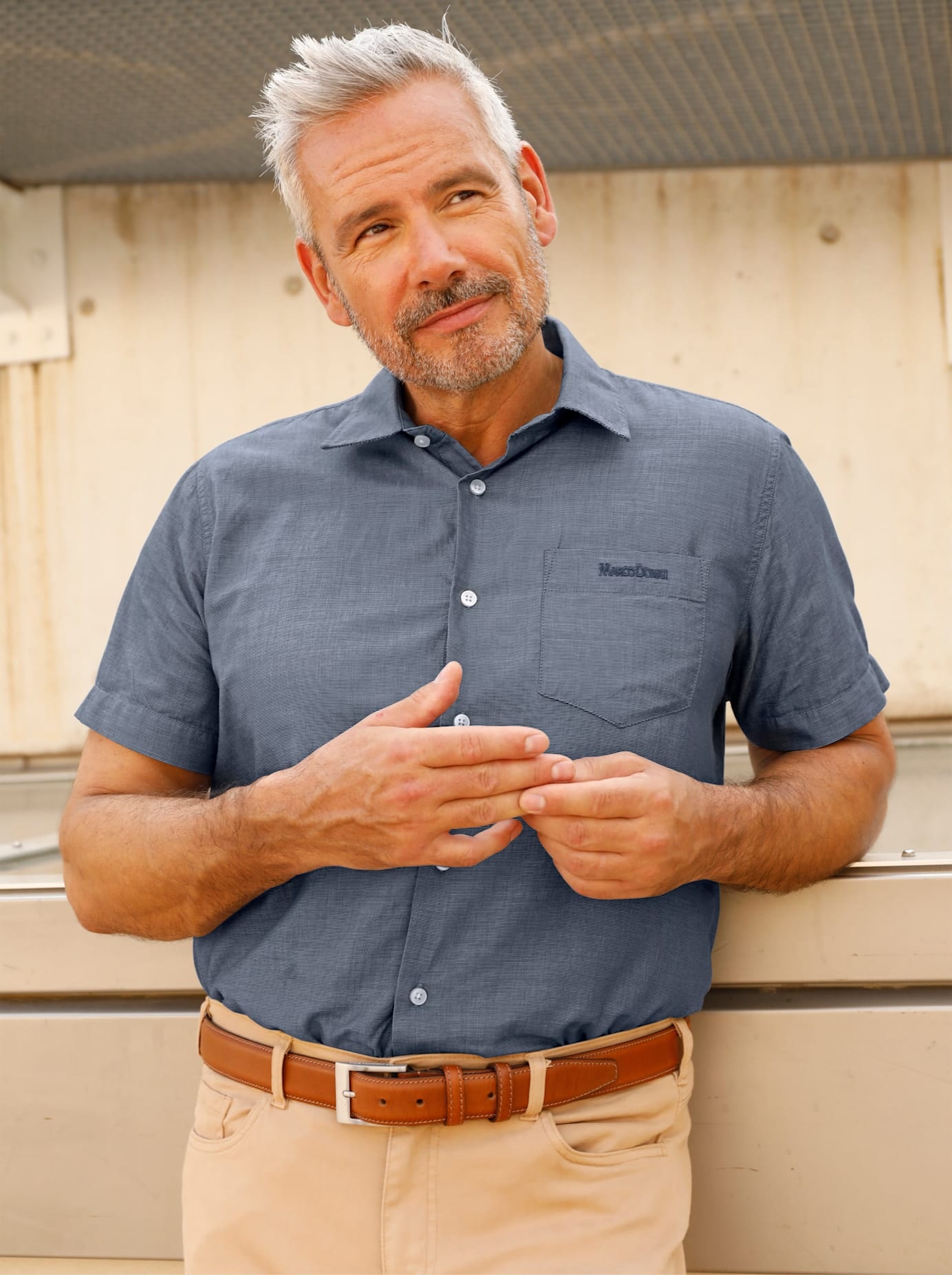 MARCO DONATI Herren Kurzarmhemdrauchblau, kariert, Gr. 45, gemustert, kariert, 100% Baumwolle, Hemden