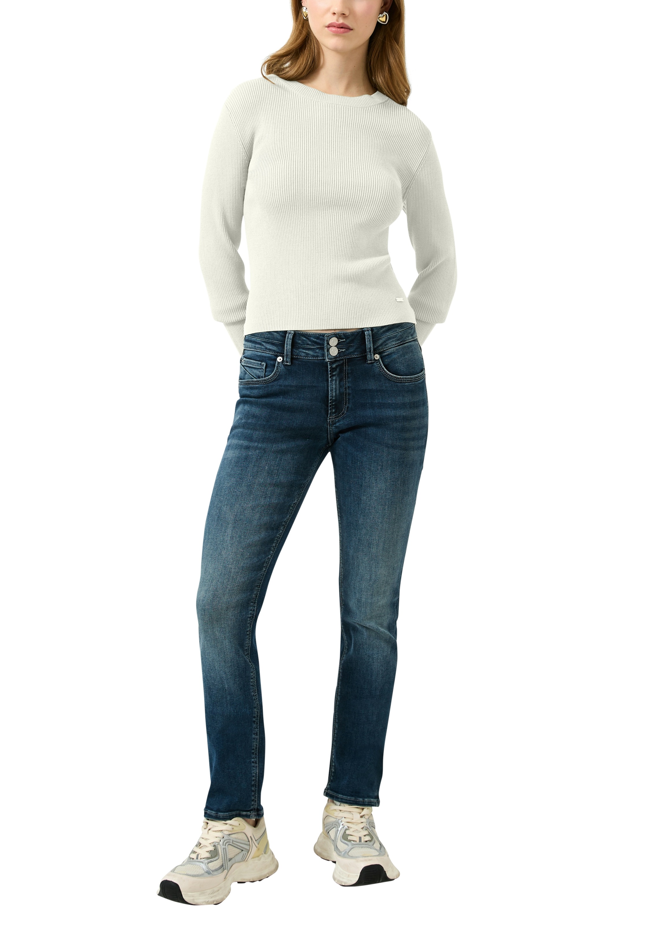 QS Rundhalspullover mit Rundhals und Feinripp, langarm