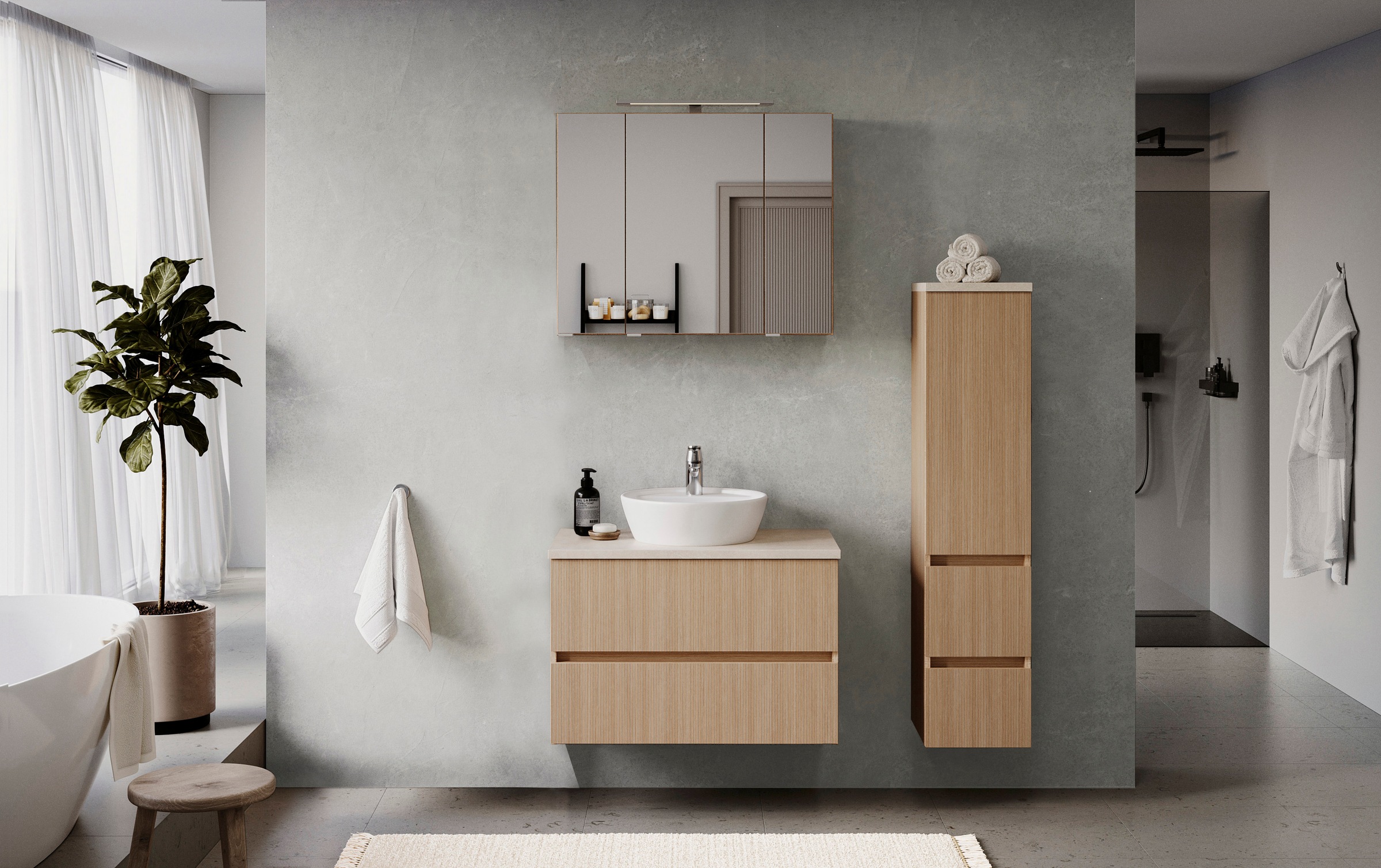 welltime Badmöbel-Set "EIXO, Set aus Spiegelschrank, Waschtisch und Midisch günstig online kaufen