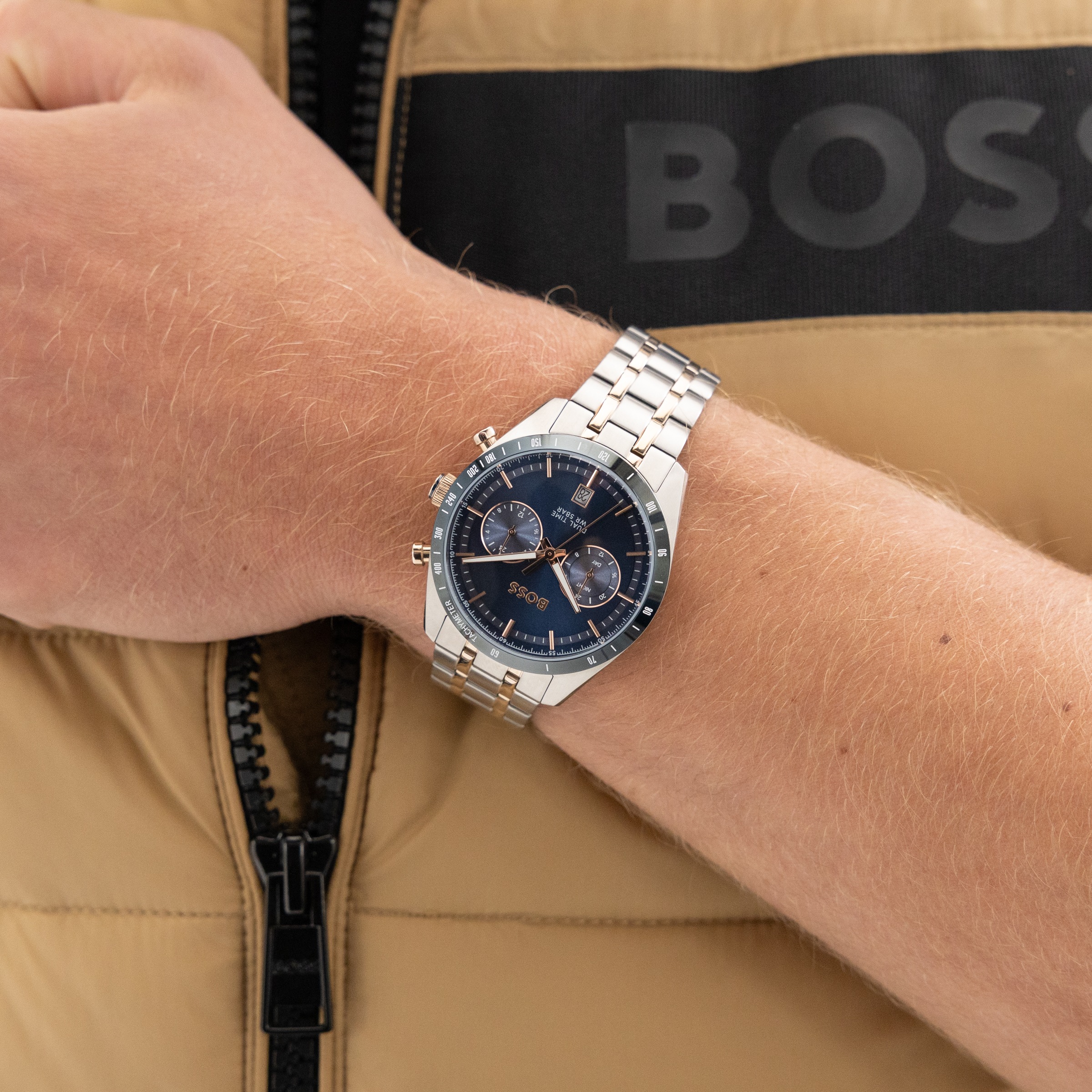 BOSS Multifunktionsuhr »TOURMASTER« Quarzuhr, Armbanduhr, Herrenuhr, Edelstahlarmband, analog, Tag
