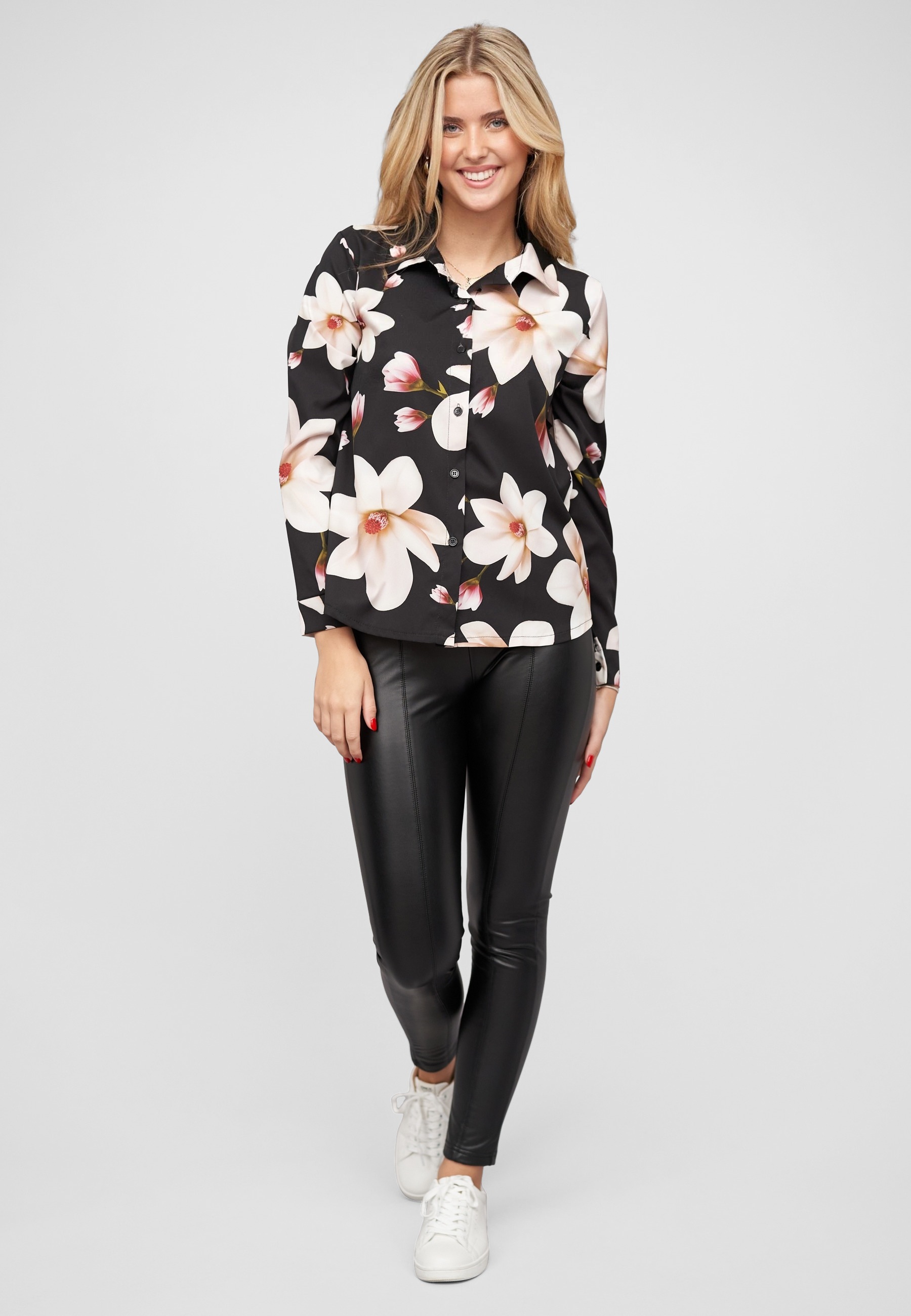 CLOUD 5IVE Blusentop »CLOUD 5IVE Langarm-Bluse mit Knopfleiste u. Blumenprint«
