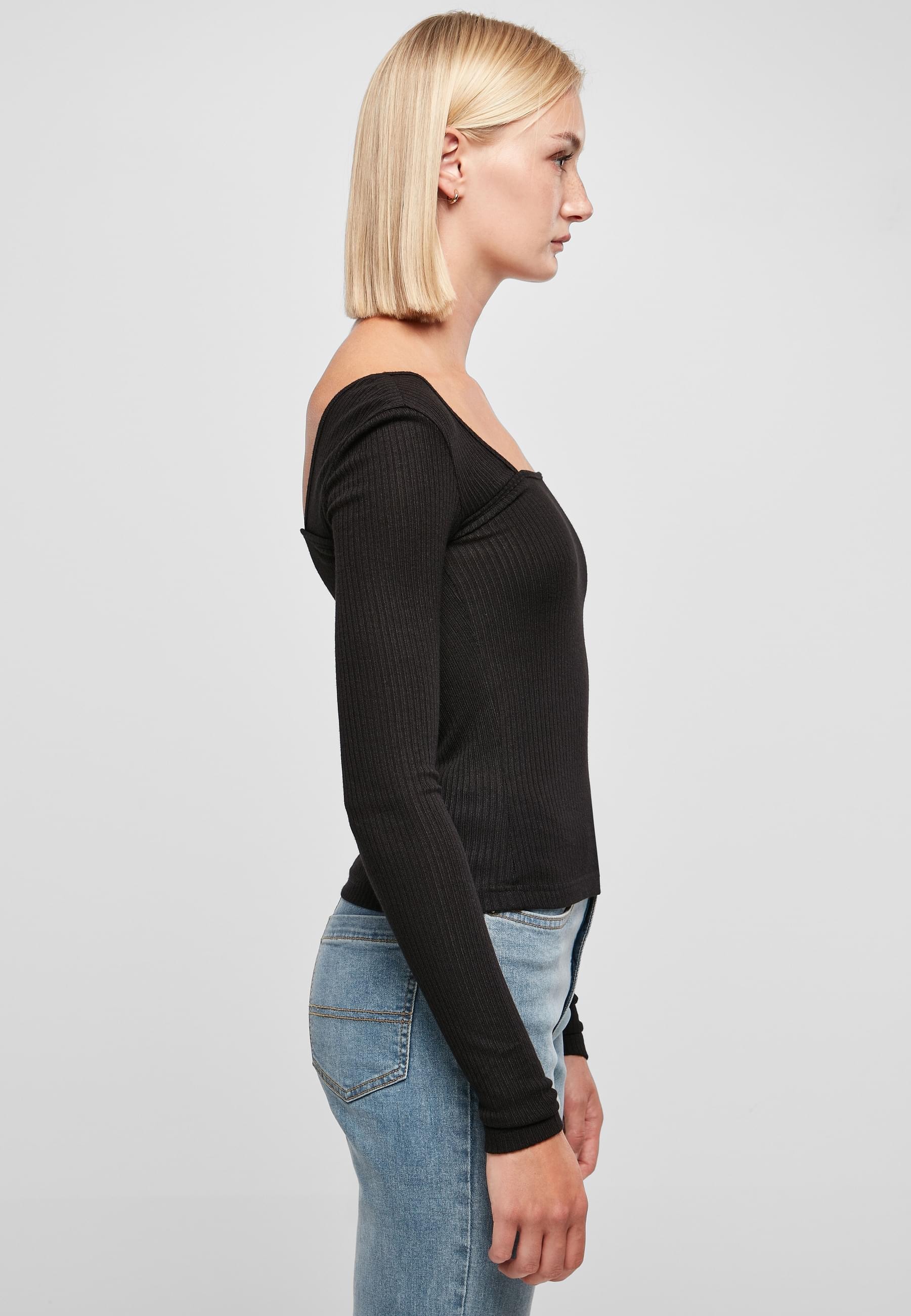 URBAN CLASSICS Longsleeve »Urban Classics Damen Ladies Rib Squared Neckline Longsleeve«, (1 tlg.)