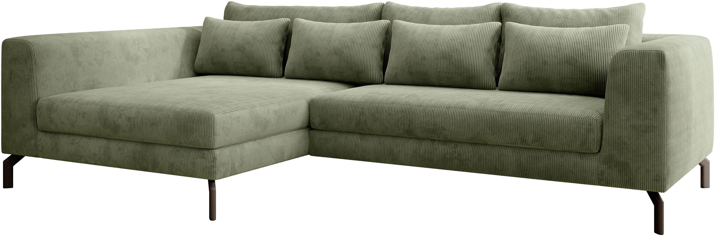INOSIGN Ecksofa »Cross, mit softem Sitz, L-Form, wendbare Zierkissen, Breite 284 cm«, Couch mit vielen Kissen, stylische Kreuznaht, elegante Metallfüße