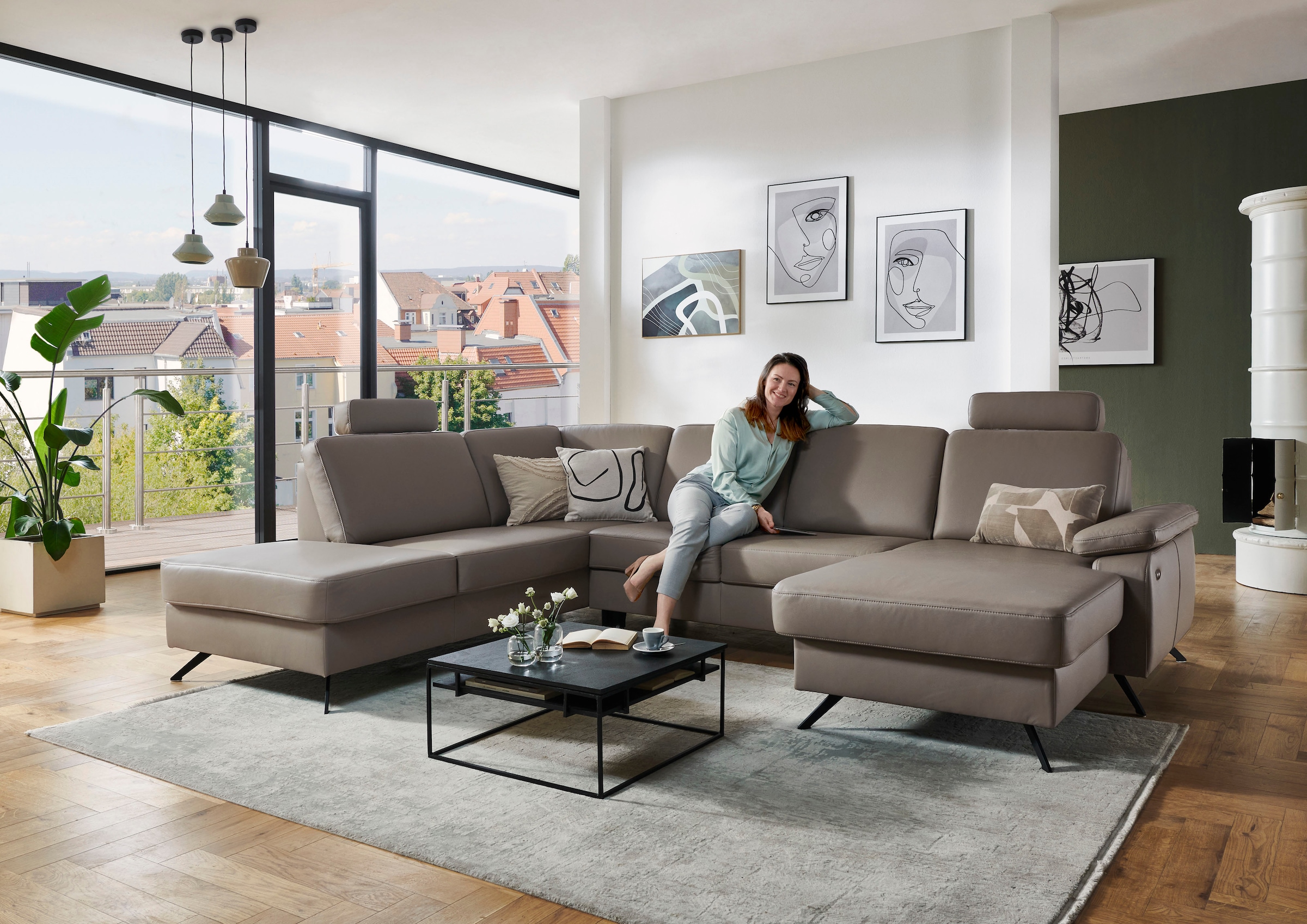 Die PlanBar Wohnlandschaft "PN-EM15047 U-Form, mit Kopfstützen", Echtleder, günstig online kaufen