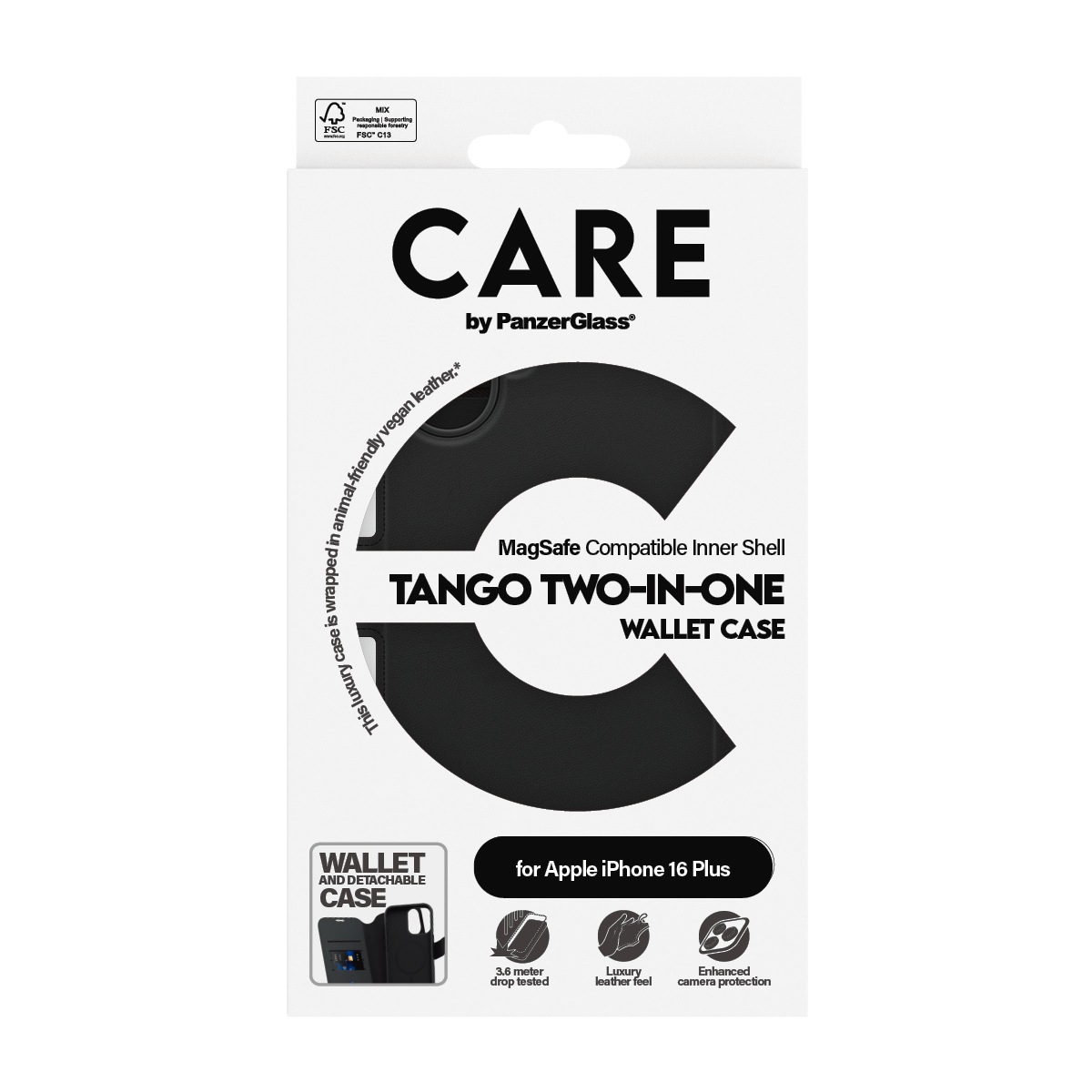 CARE by PanzerGlass Handyhülle »Case Feature Tango 2-in-1 Wallet Case Apple iPhone 16 Plus«, Backcover, Schutzhülle, Handyschutzhülle, Case, Schutzcase, stoßfest