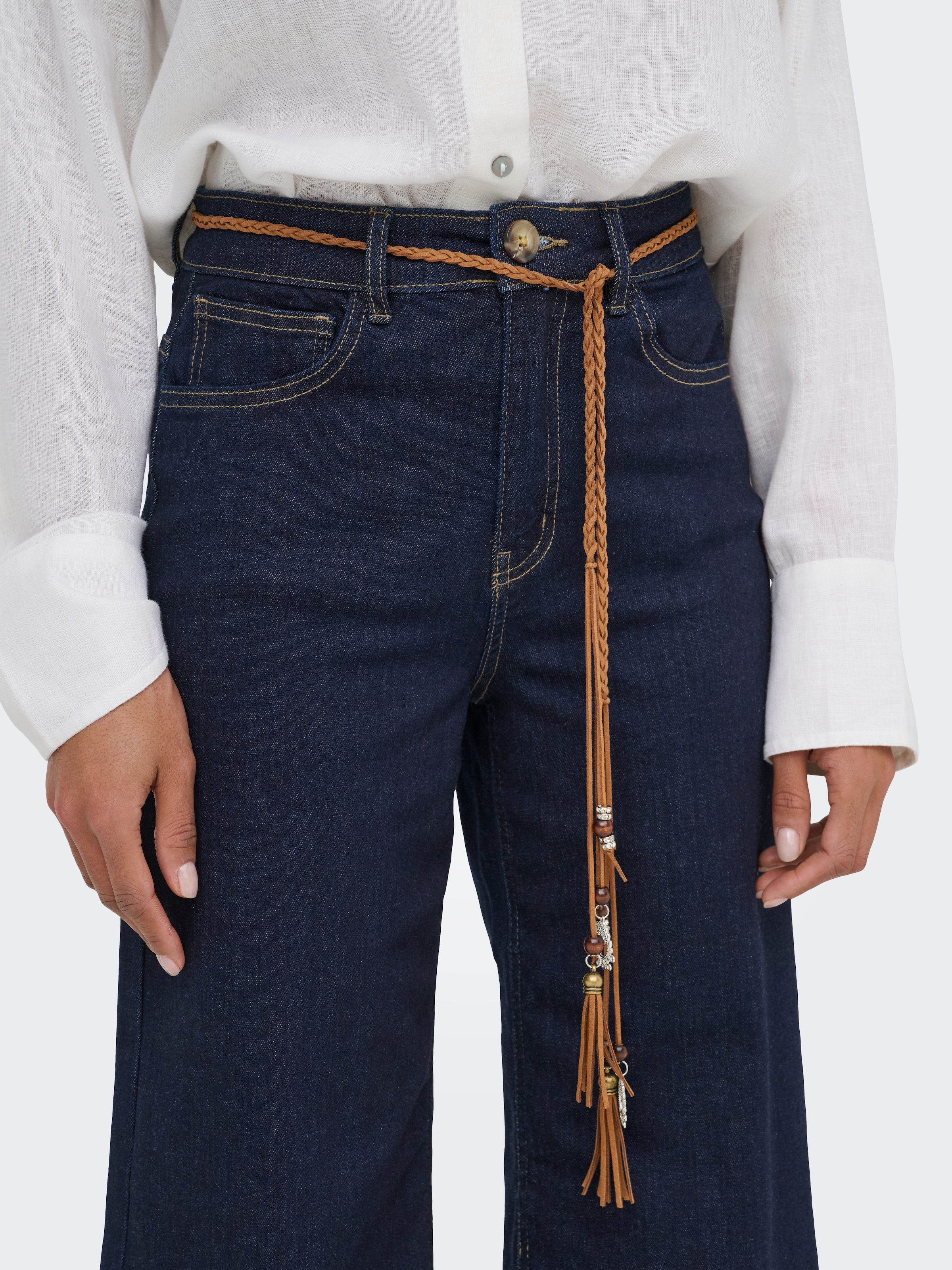ONLY High-waist-Jeans »ONLMADISON HW BELT WD CRP DNM GUA450« Materialmix, high waist, wide fit