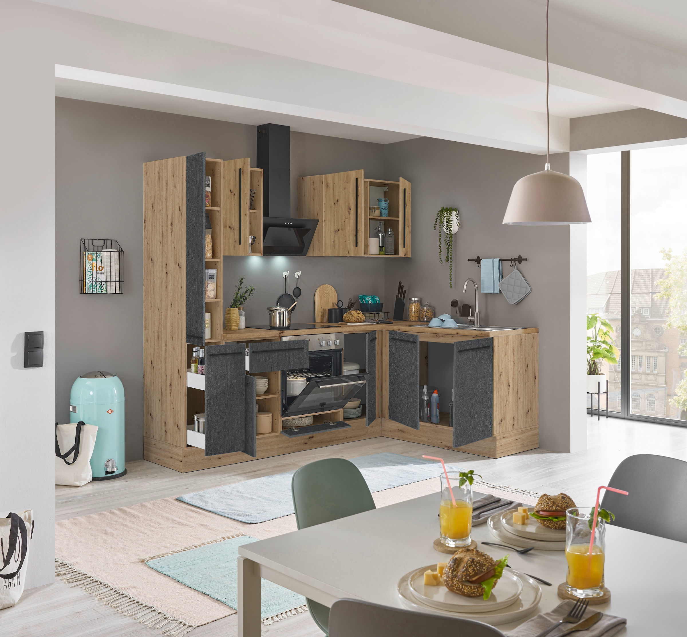 KOCHSTATION Winkelküche »Florida, Stellbreite 240x165 cm«, wahlweise mit E-Geräten, mit Softclose für Türen und Schubkästen
