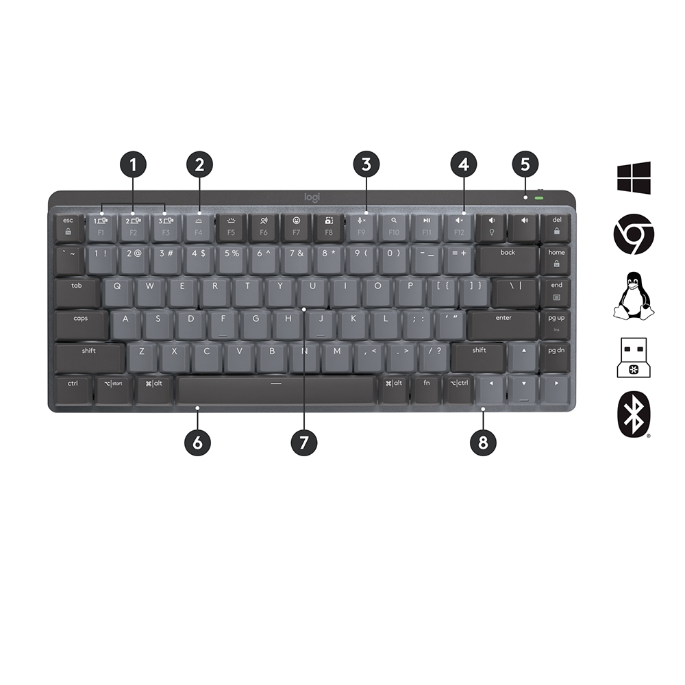 Logitech Gaming-Tastatur »MX Mini Minimalist Wireless Illuminated - DEU - CLICKY«, Arbeiten. Spielen. Kommunizieren.