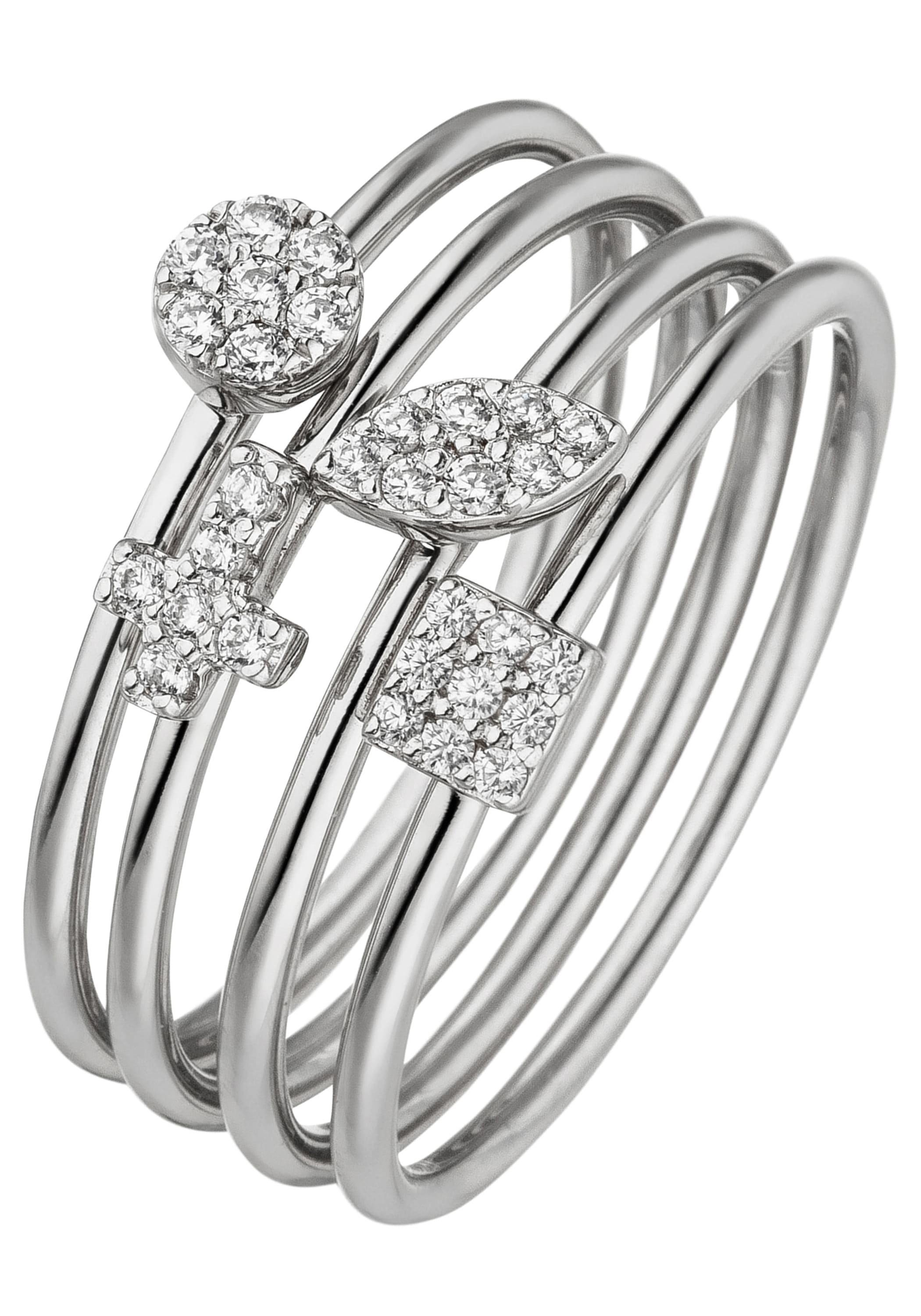 Silberring JOBO "Ring Damenring breit Statement" Gr. 52, silber 925, Fingerringe, Damen, 52, Silber 925 (Sterlingsilber), Silberring, 925 Silber mit 30 Zirkonia