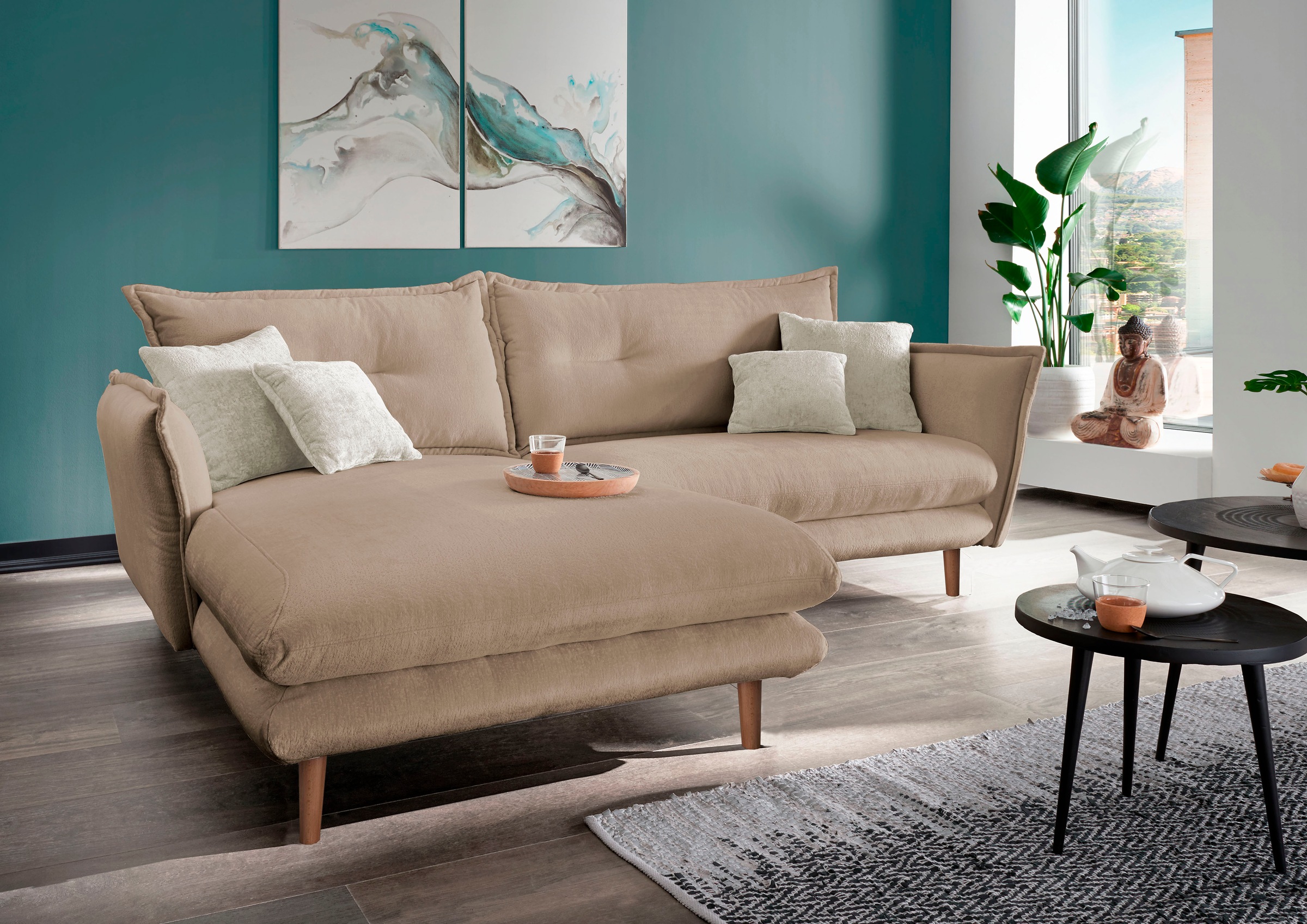 Home affaire Ecksofa "Levke, 255 x 180 cm, modern und bequem" zwei verschiedene Fußfarben wählbar