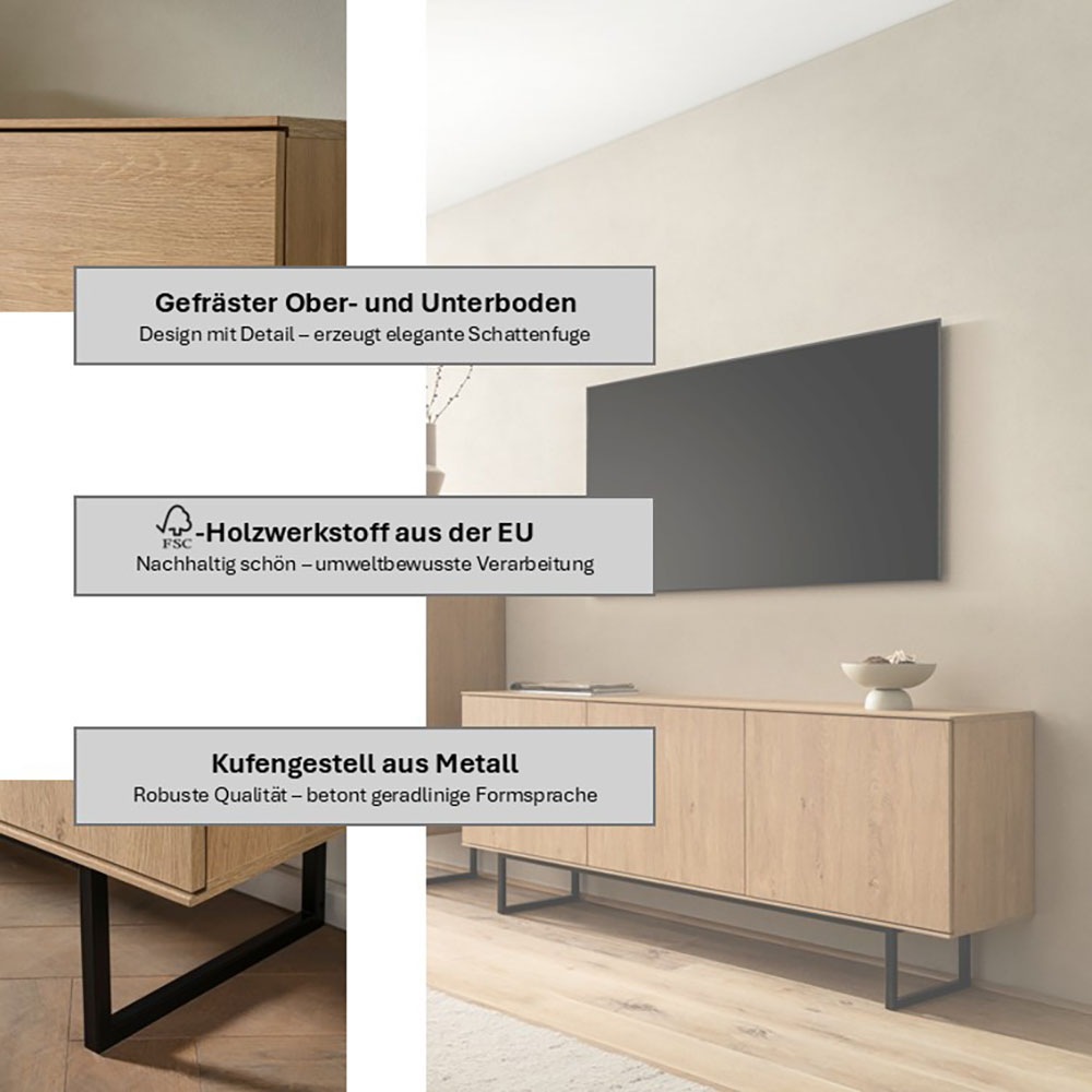 Home affaire Lowboard »Lund, moderner TV-Unterschrank, Kommode mit Kufengestell« ausreichend Stauraum, vielseitig einsetzbar, 150 cm breit