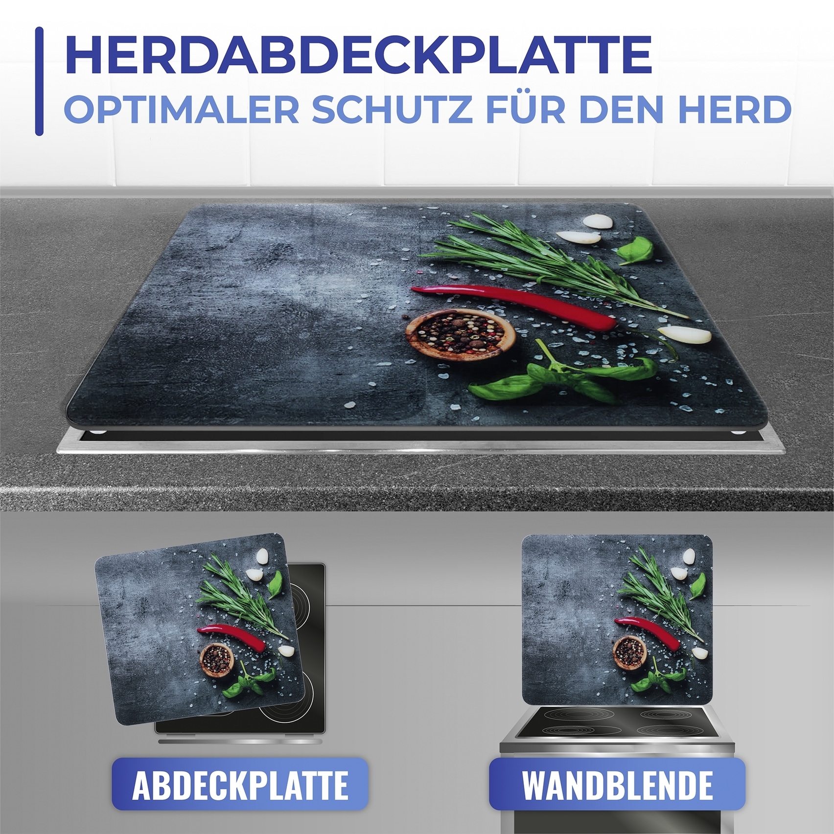 Maximex Schneide- und Abdeckplatte »Modell Rosmarin«, Spritzschutz, Herdblende, Schneidbrett, für Glaskeramik-Kochfelder
