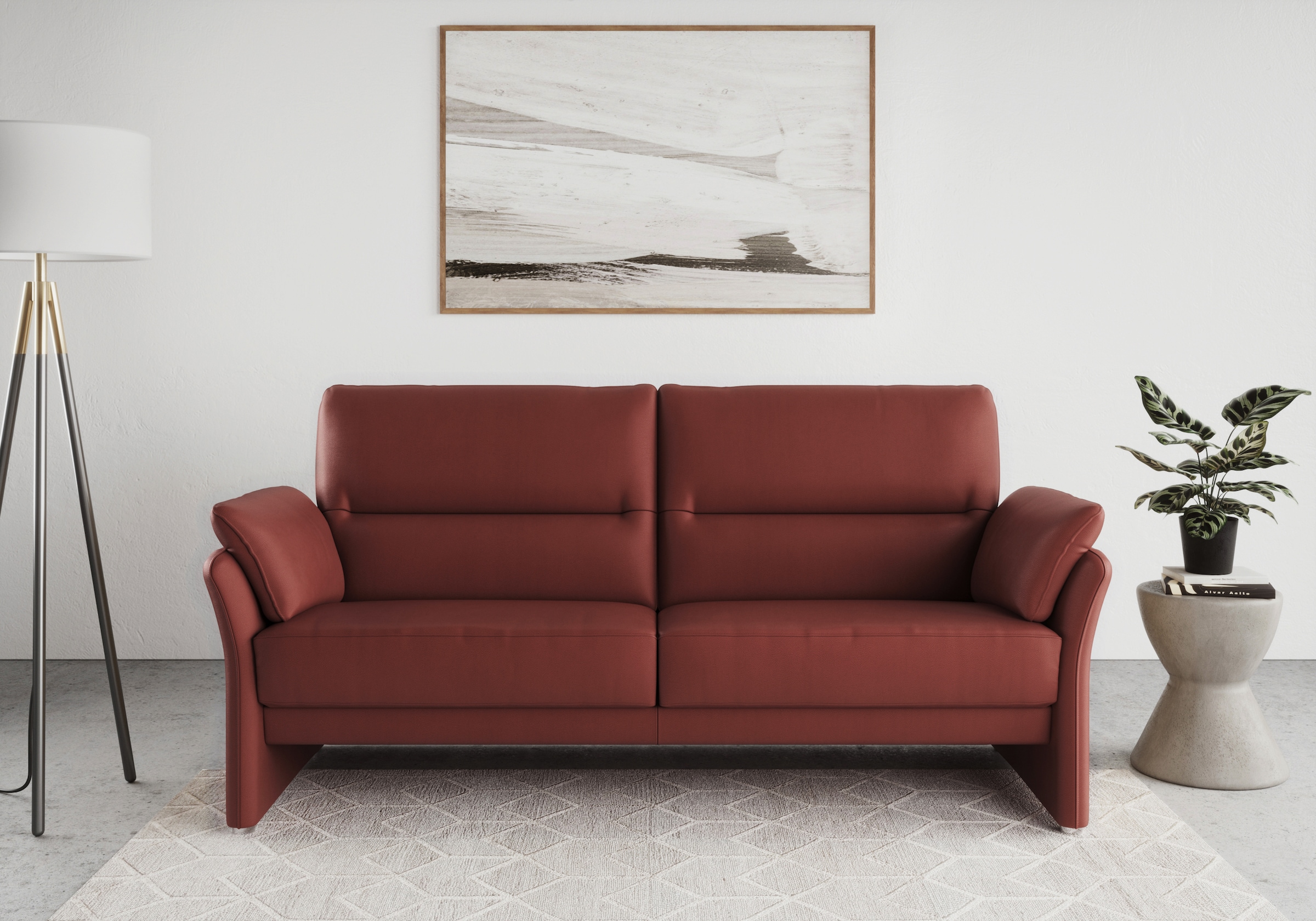 DOMO collection 2,5-Sitzer "Pina, schmale Armlehnen, mit Federkern, kompakt & elegant" Hoher Sitzkomfort, Luxus-Microfaser Lederoptik, rot, Breite 199 cm