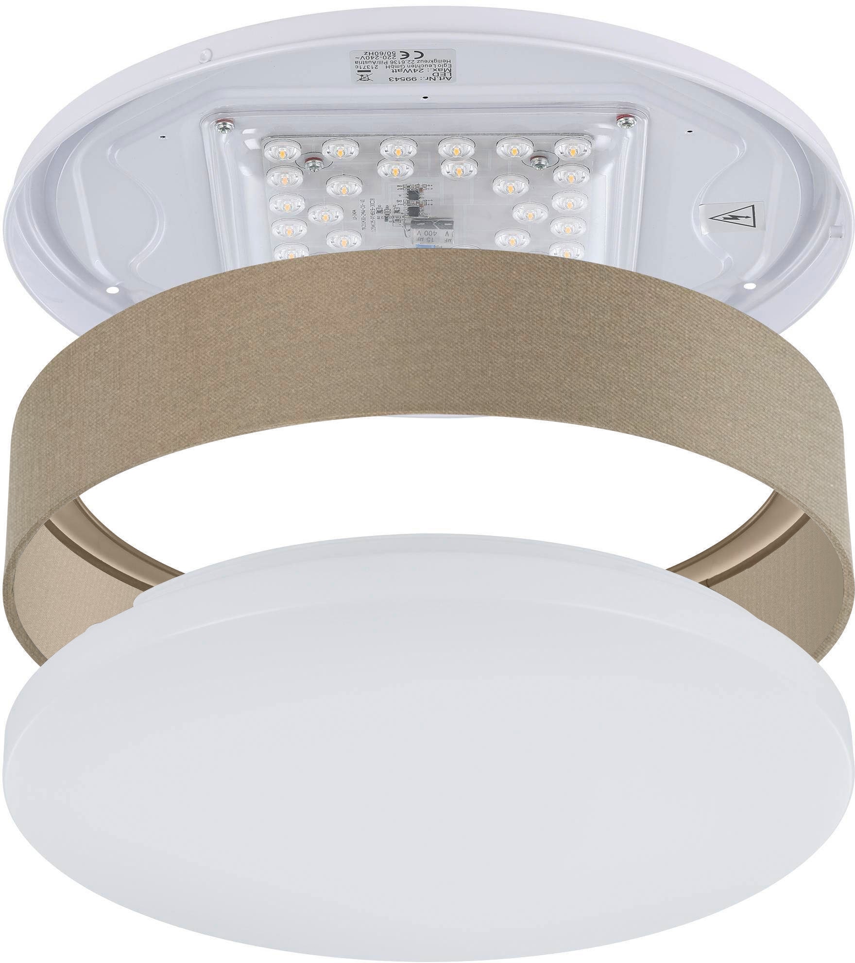 Leonique LED Deckenleuchte »Juria«, 1 flammig, Leuchtmittel LED-Modul | LED fest integriert, Deckenlampe Ø38 x H9 cm mit Textil-/Stoffschirm, CCT, Fernbedienung