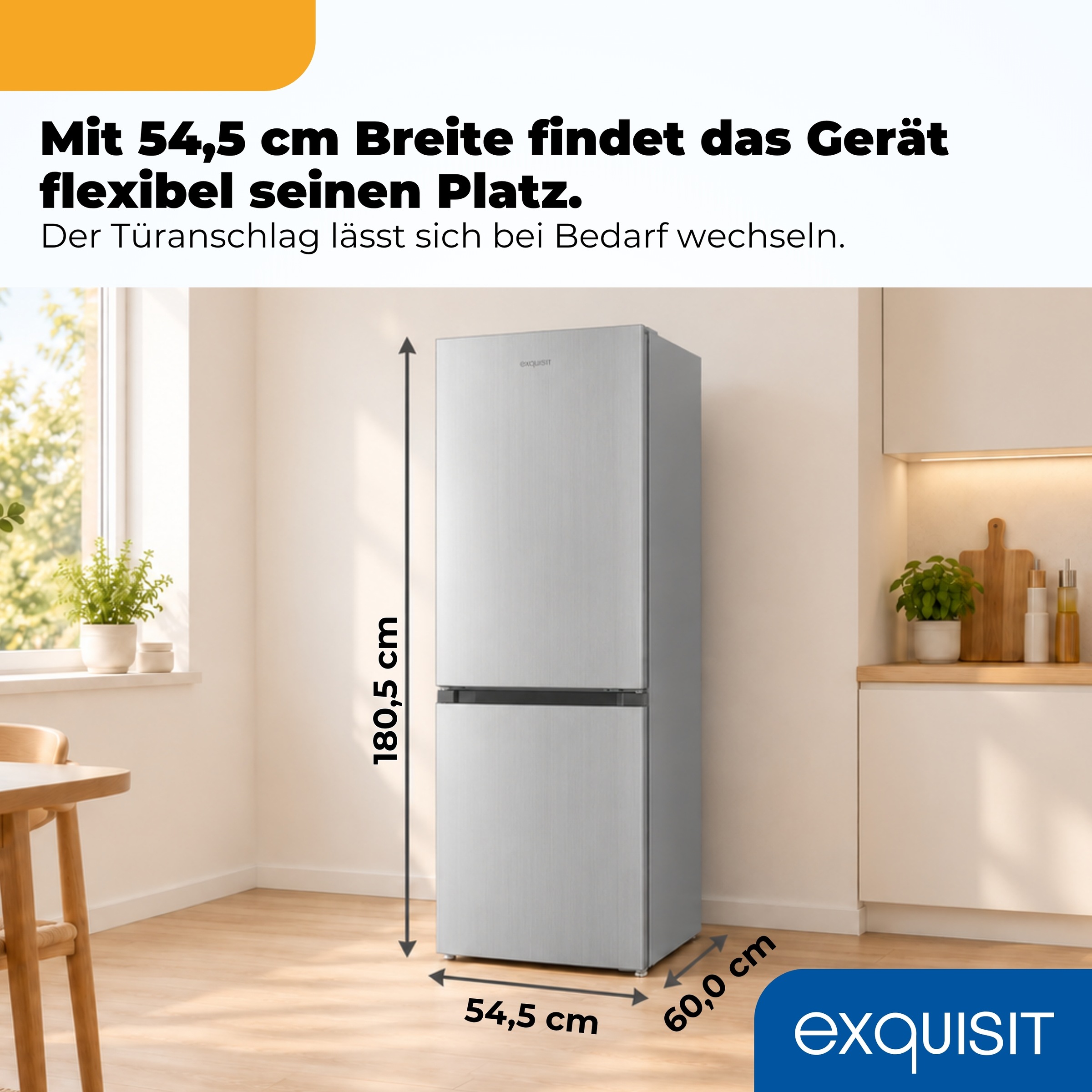 exquisit Kühl-/Gefrierkombination »KGC265-70-NF-040D inoxlook« 180,5 cm hoch 54,5 cm breit NoFrost-Technologie, 4-Sterne-Gefrierfach & praktisches Gefriertablett