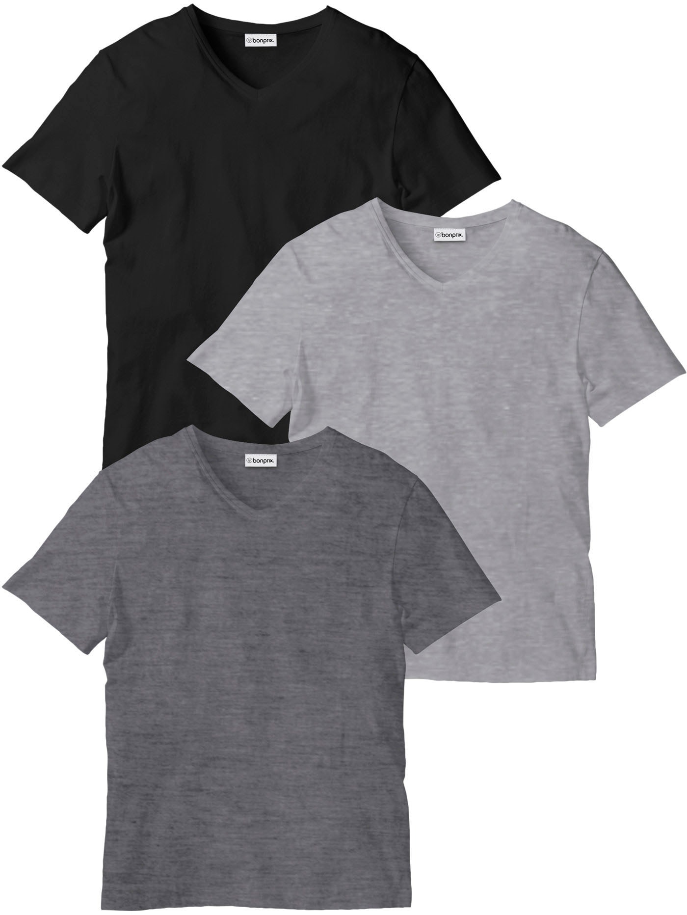 bonprix T-Shirt »T-Shirt mit V-Ausschnitt (3er Pack)« Packung, 3 Stk. Regular Fit, V-Ausschnitt, aus Baumwolle