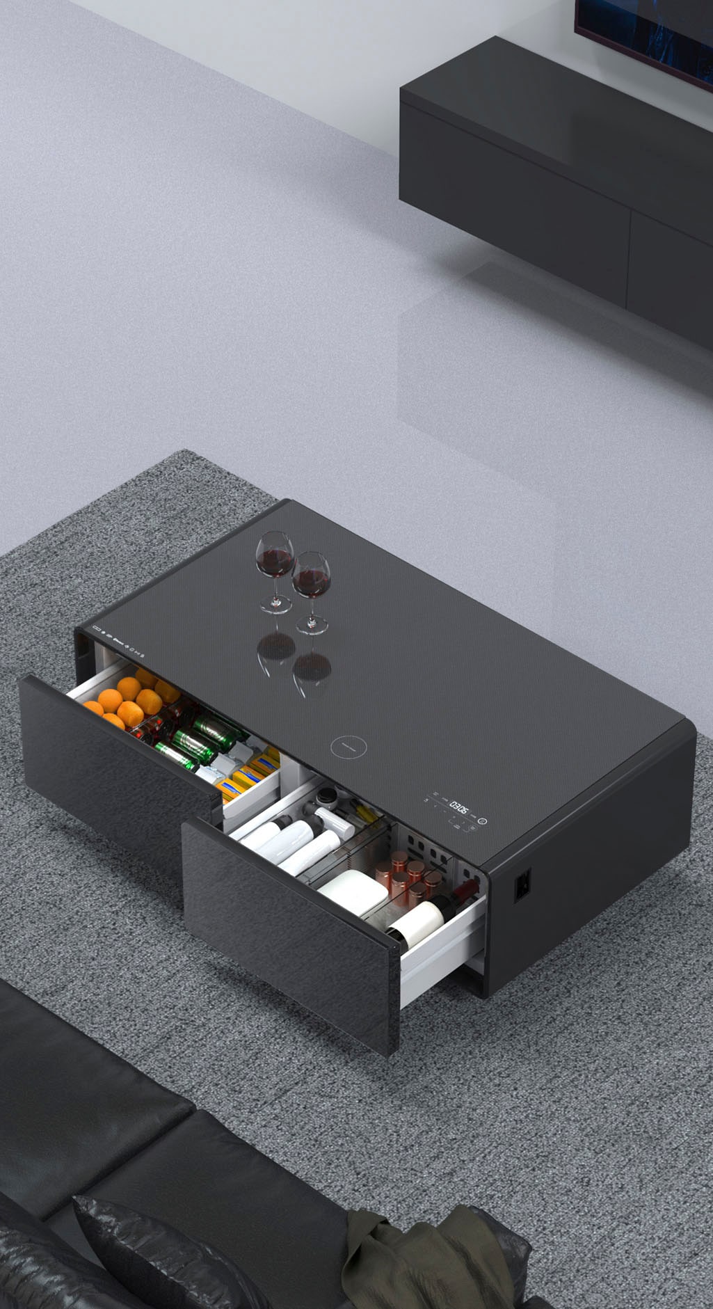Caso Getränkekühlschrank »792 Sound & Cool Black«, 792, 46 cm hoch, 130,5 cm breit, Loungetisch mit Kühlfächern, Soundbar und Lademöglichkeiten