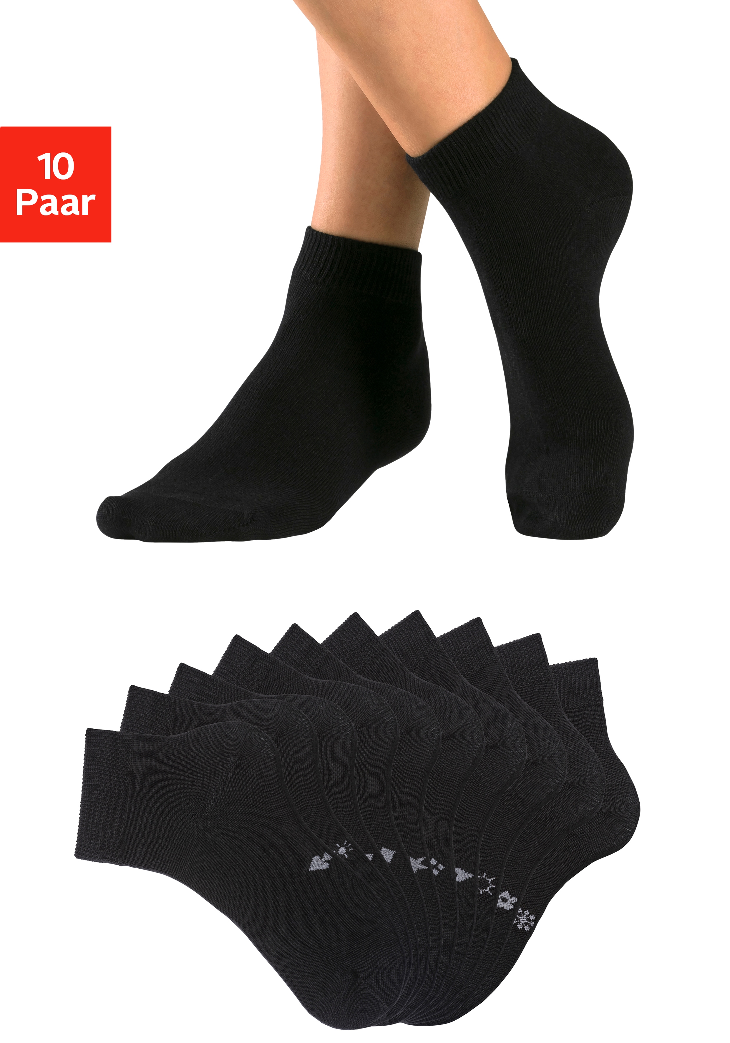 H.I.S Kurzsocken "Damen Herren Kurzschaft Socken" Packung, 10 Stk. tlg. mit eingestrickten Symbolen, leicht zum sortieren