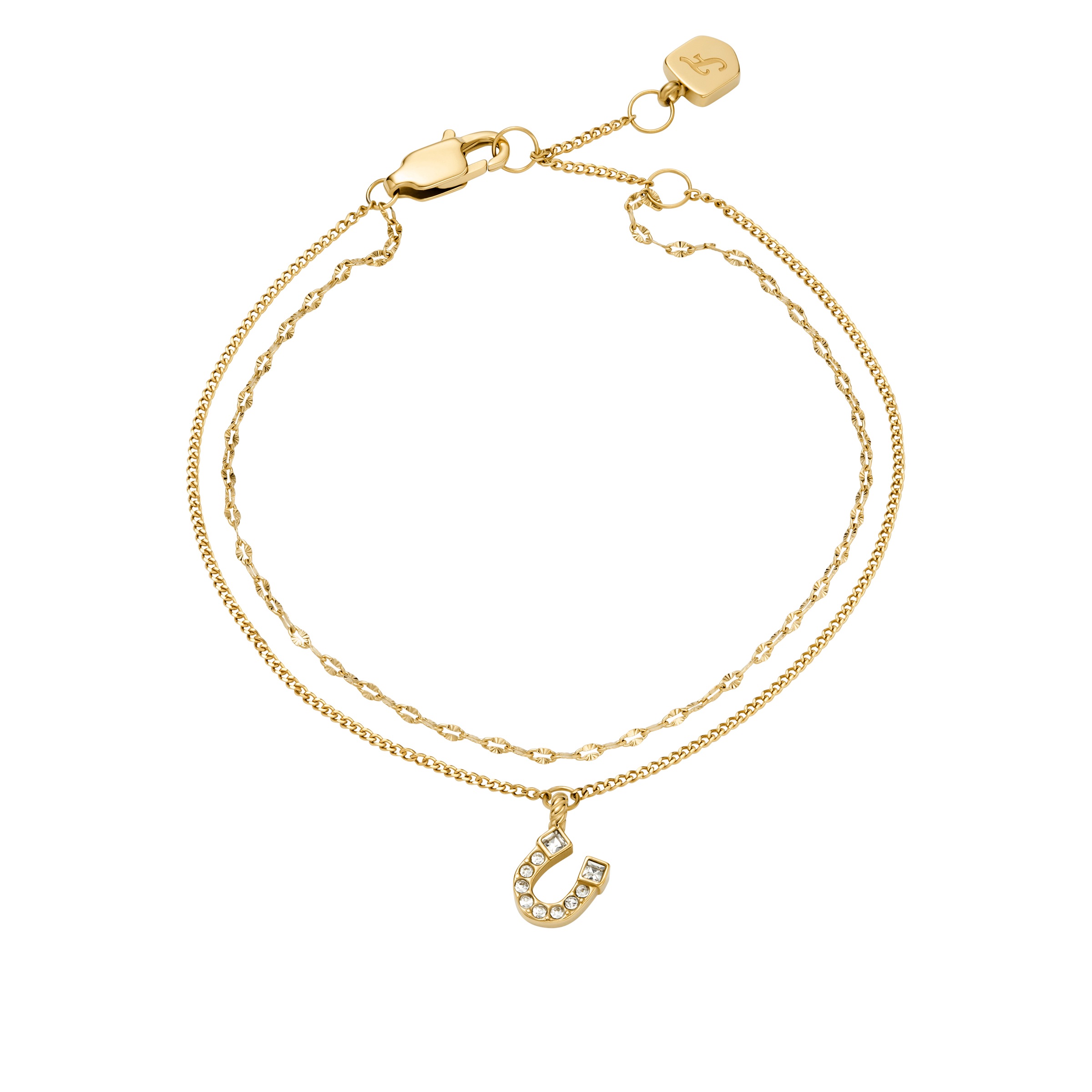 Armband FOSSIL "Schmuck Geschenk Edelstahl SUTTON", gelbgoldfarben, kristallweiß, kristallweiß, Armbänder, Damen, 19cm, Edelstahl, Armband, mit Glasstein 4